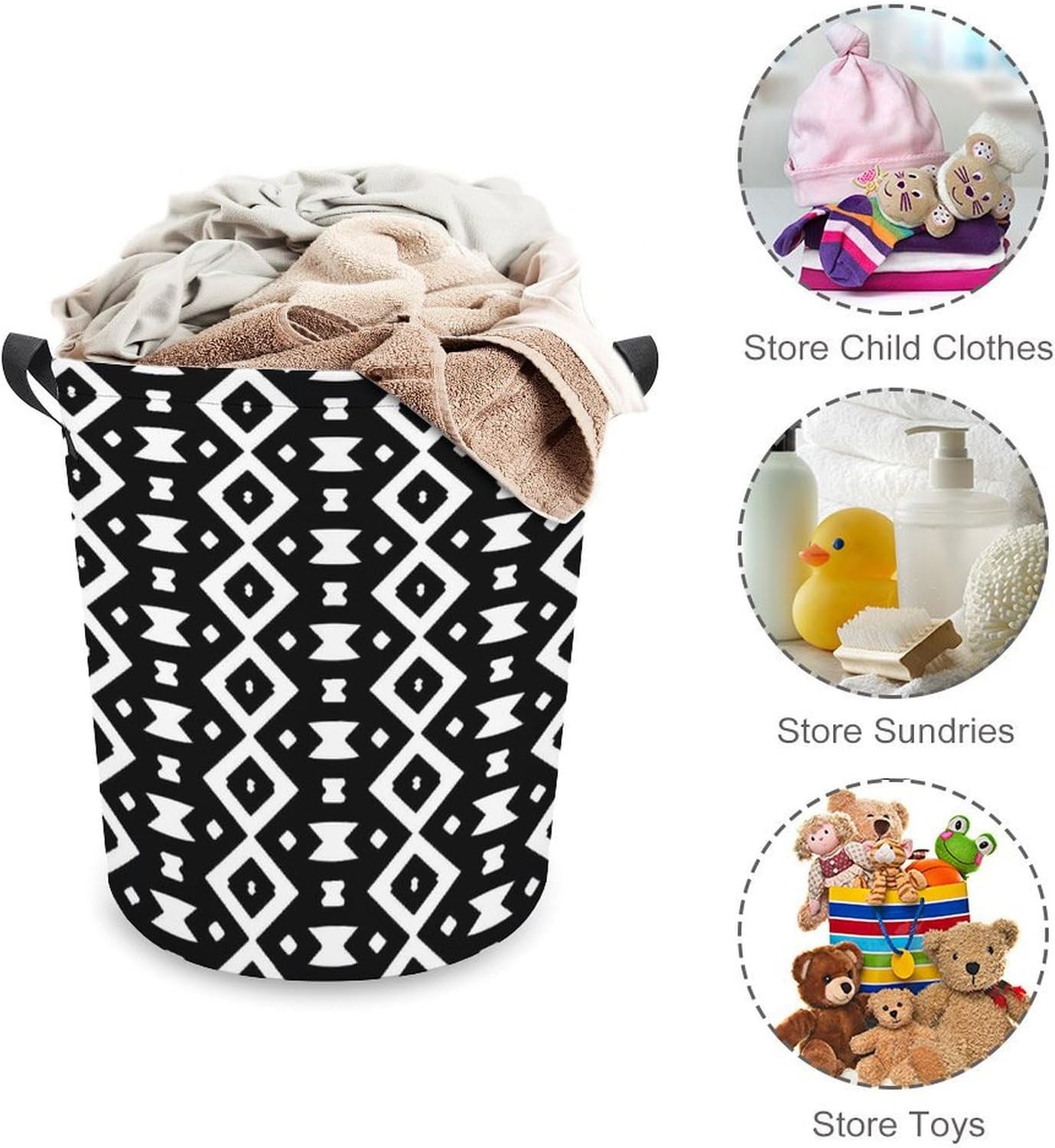 Monochrome Pattern Laundry Baskets Multi-functional Storage for Home Travel College