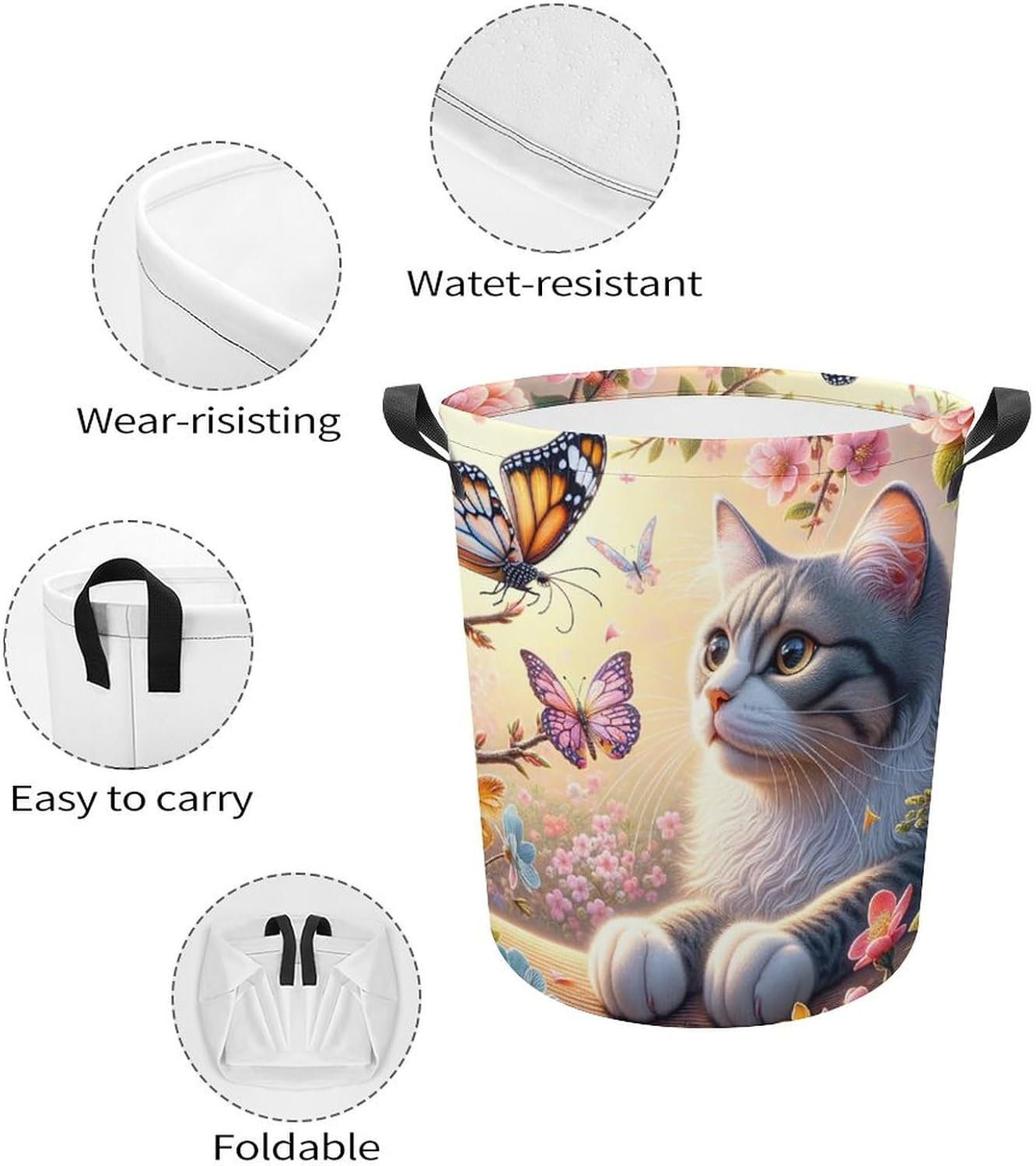 Meiko Cat Spring Butterfly Laundry Hamper Durable Water-Proof Storage Solution