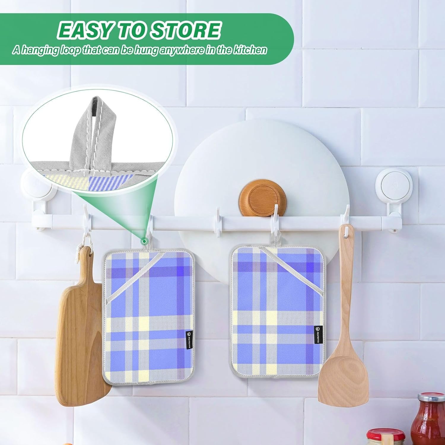 Kcldeci Check-in Blue and Lemon 2-Pack Pot Holder Set