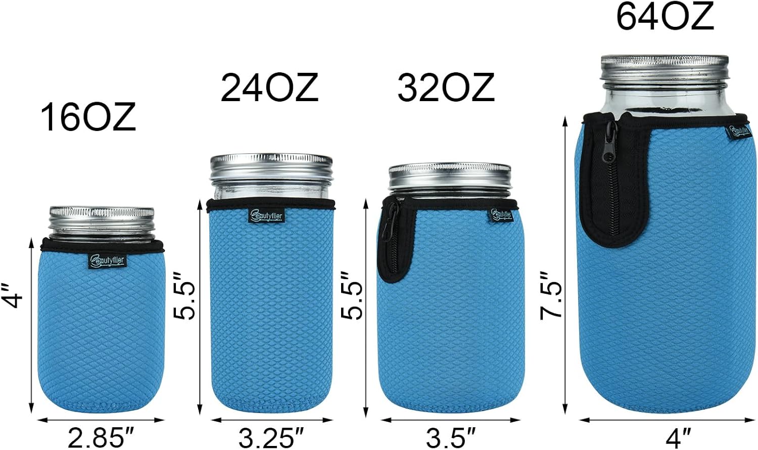 Stylish Wide Mouth Mason Jar Insulator 64oz