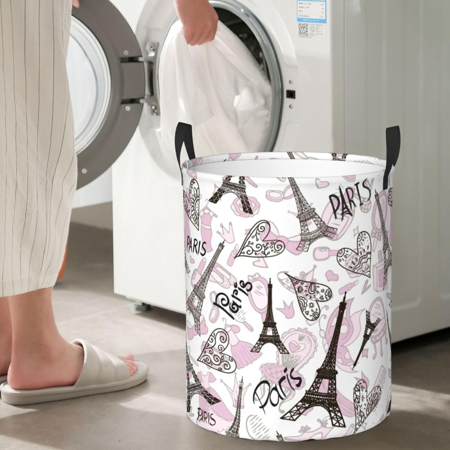 Paris Eiffel Tower Waterproof Laundry Basket Collapsible with Handle