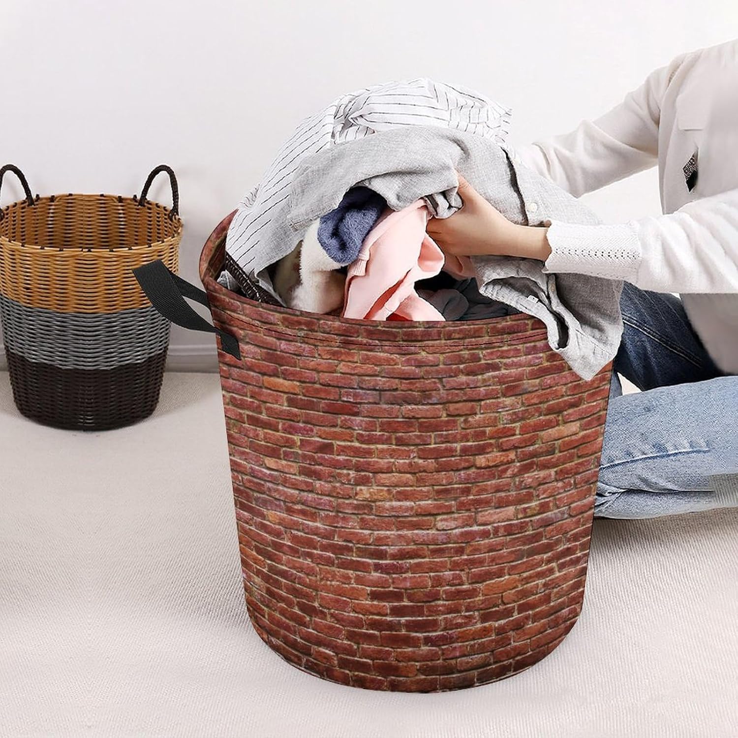 Red Brick Wall Laundry Hamper - Waterproof Toy Organizer