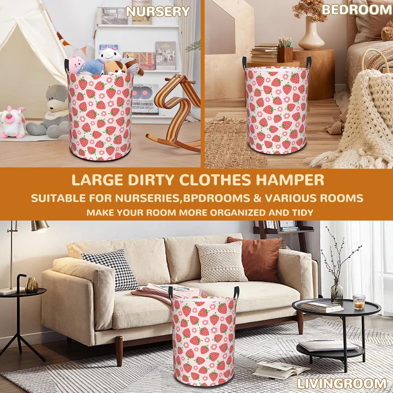 Pink Strawberry Large Storage Basket