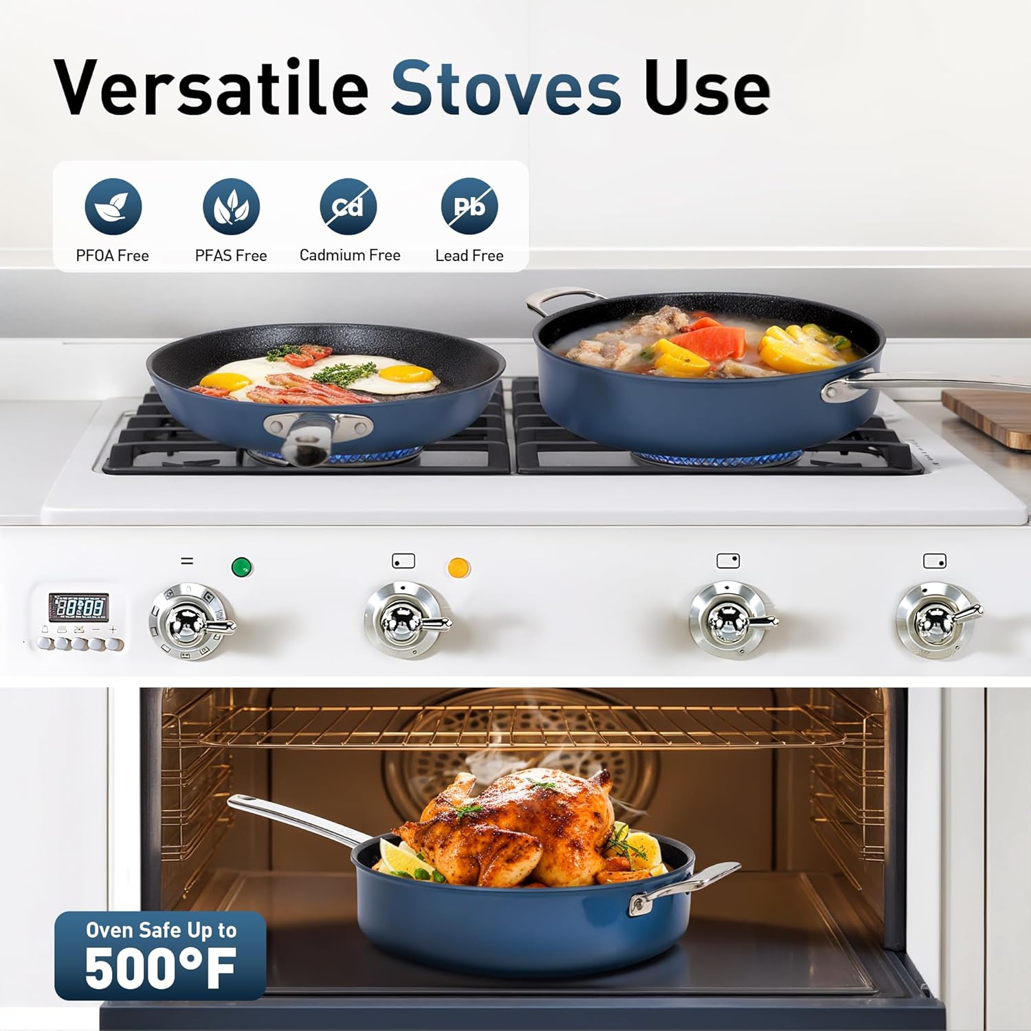 MAISON ARTS 3-Piece Frying Pan Set with Indicates Coating and Silicone Lid