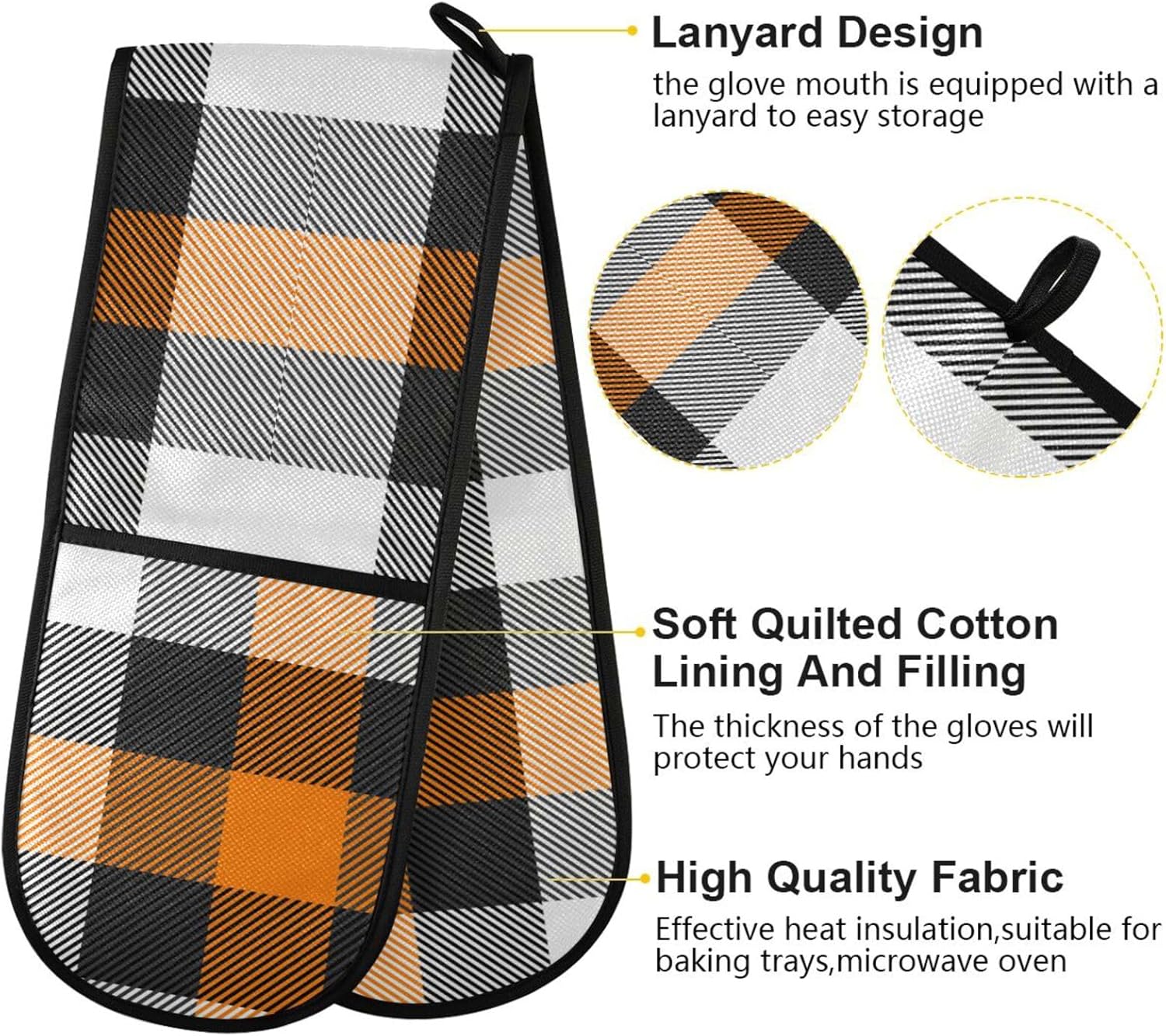 Halloween Plaid Double Oven Mitts Heat Resistant Soft Cotton Lining