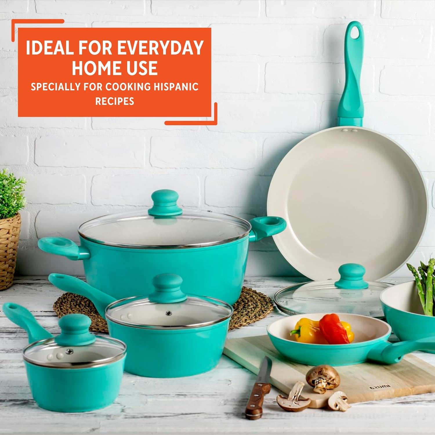 IMUSA Ivory Ceramic Cookware Set Premium Design 10-Piece Set