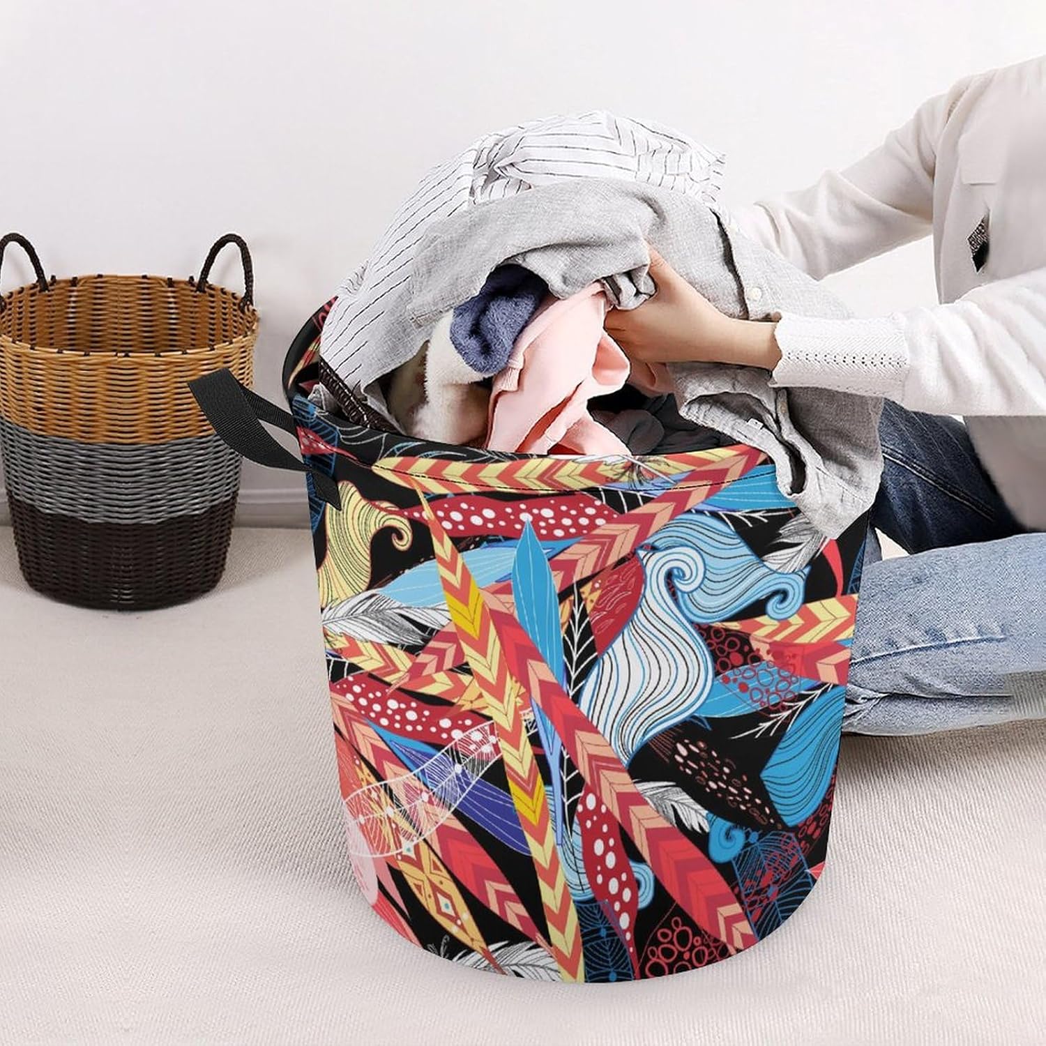 Leaves Feathers Vintage Laundry Hamper