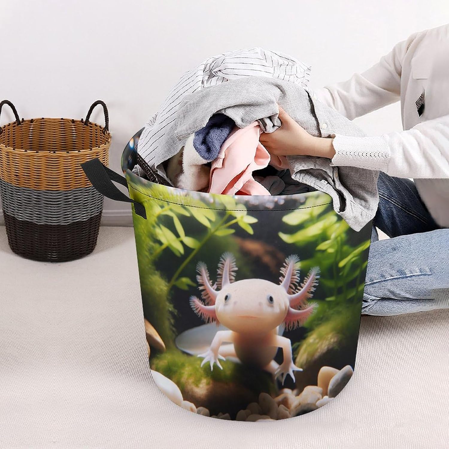 MEIKKO Cute Axolotl Laundry Hamper Nature Laundry Basket