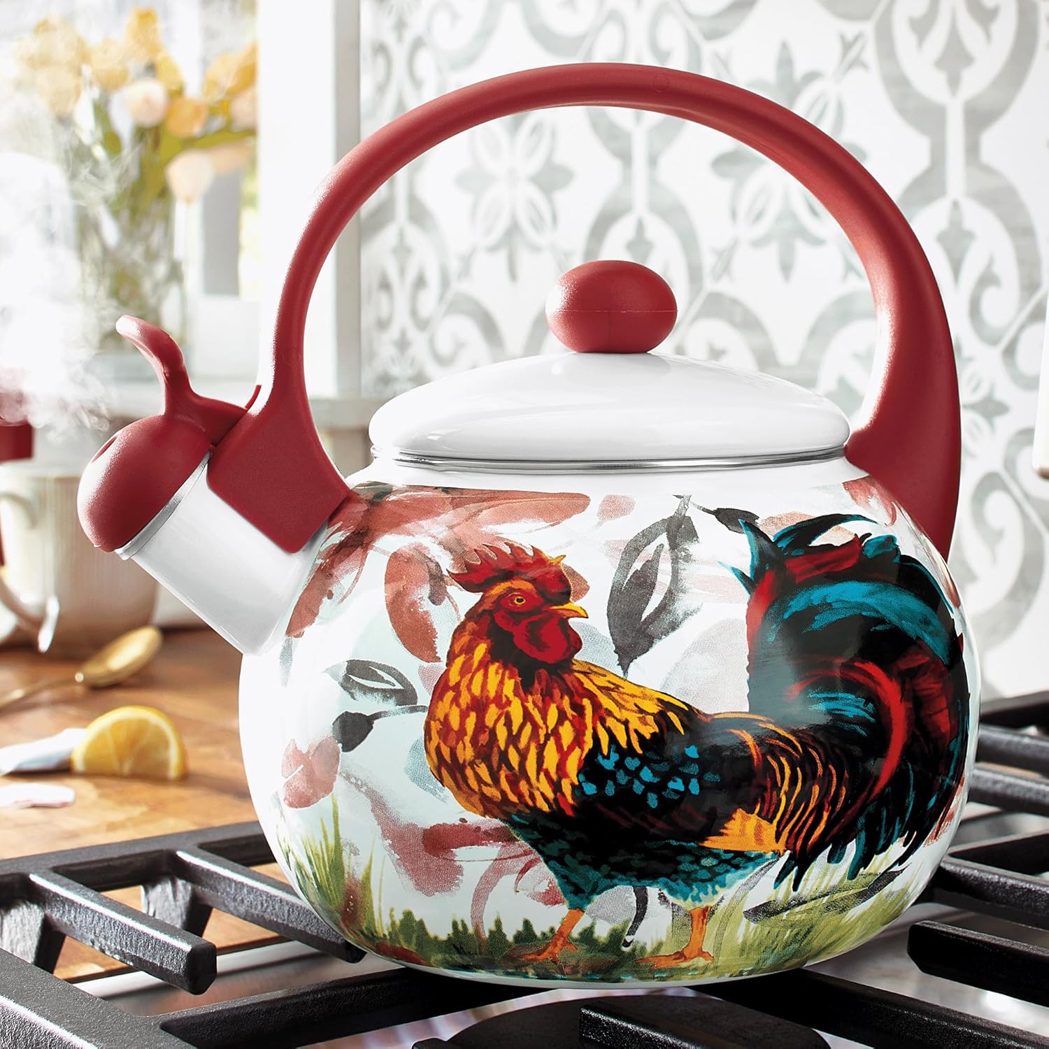 Montgomery Ward Red Rooster Whistling Tea Kettle