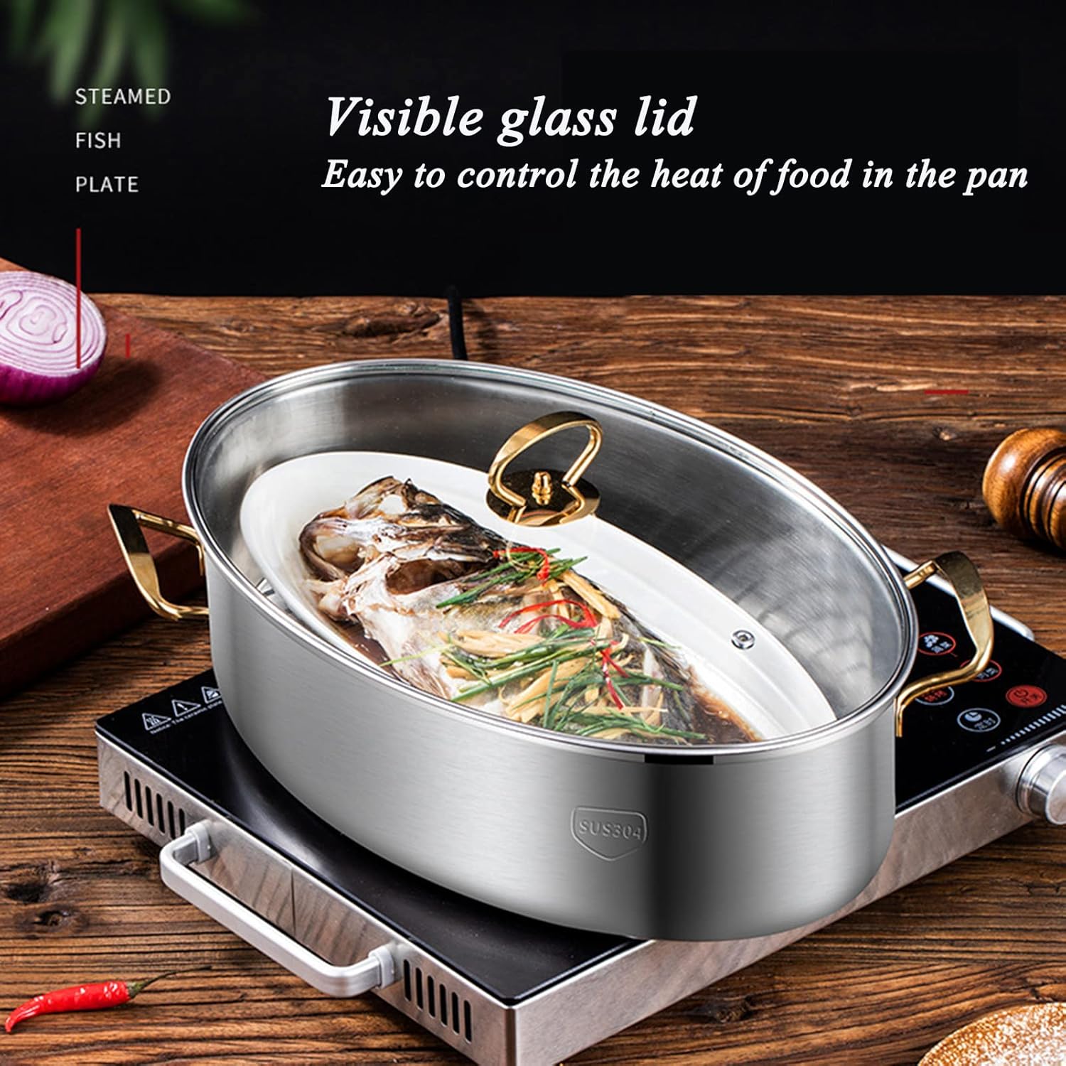 Oval Fish Steamer Pot 304 Stainless Steel Roaster