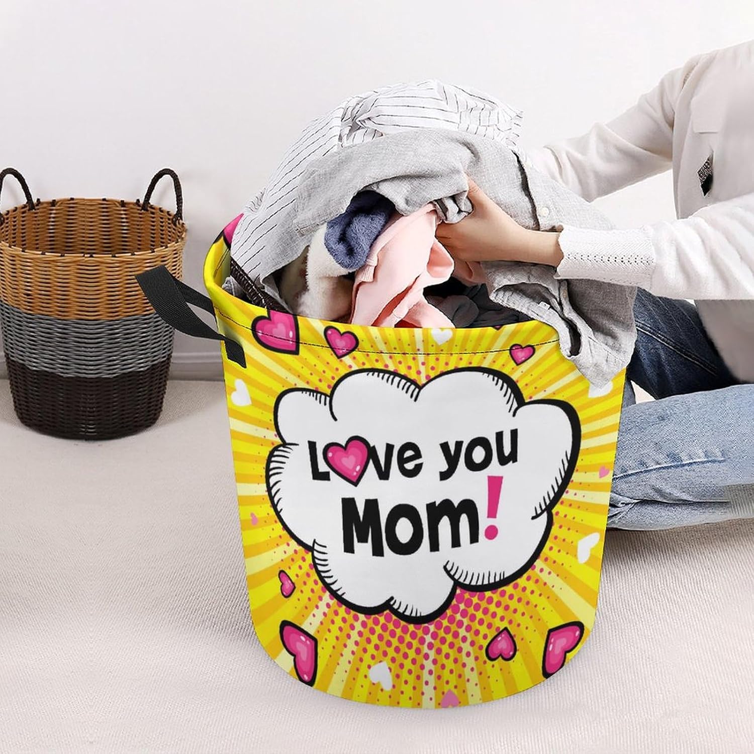 Love You Mom Collapsible Laundry Basket