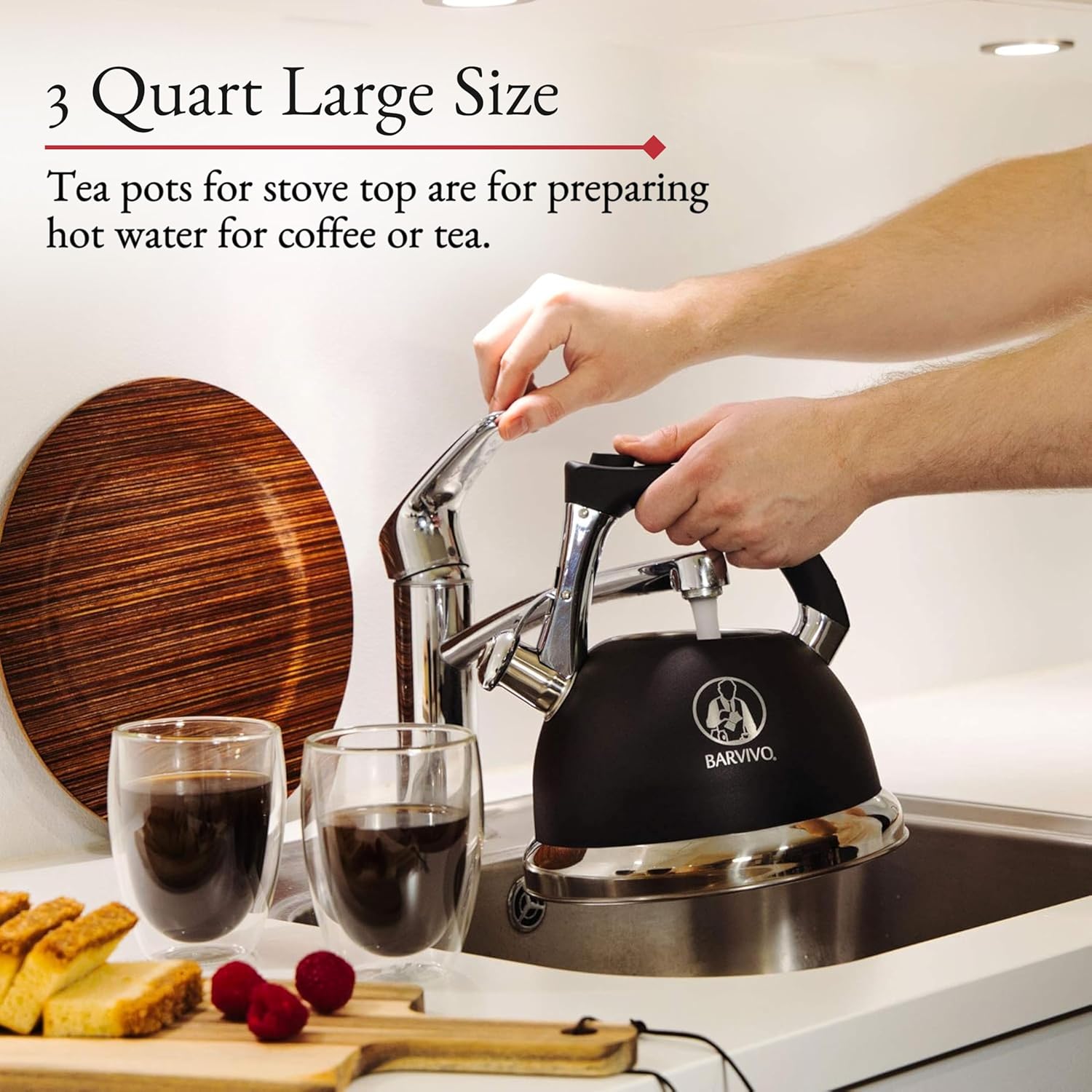 Barvivo Whistling Tea Kettle - 3 Quart Large Size