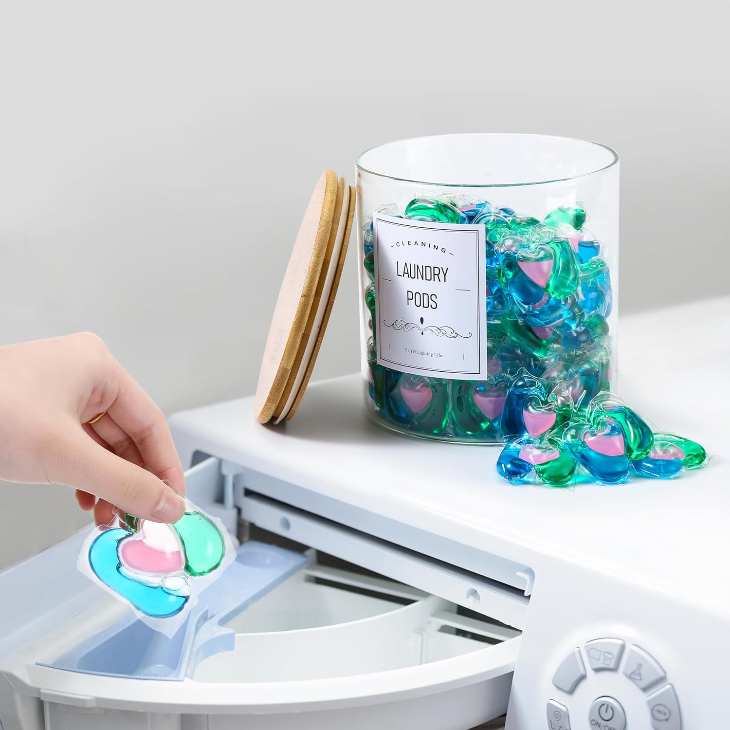 Glass Jars for Laundry Room Organization - Bamboo Lid Durable Eco-Friendly