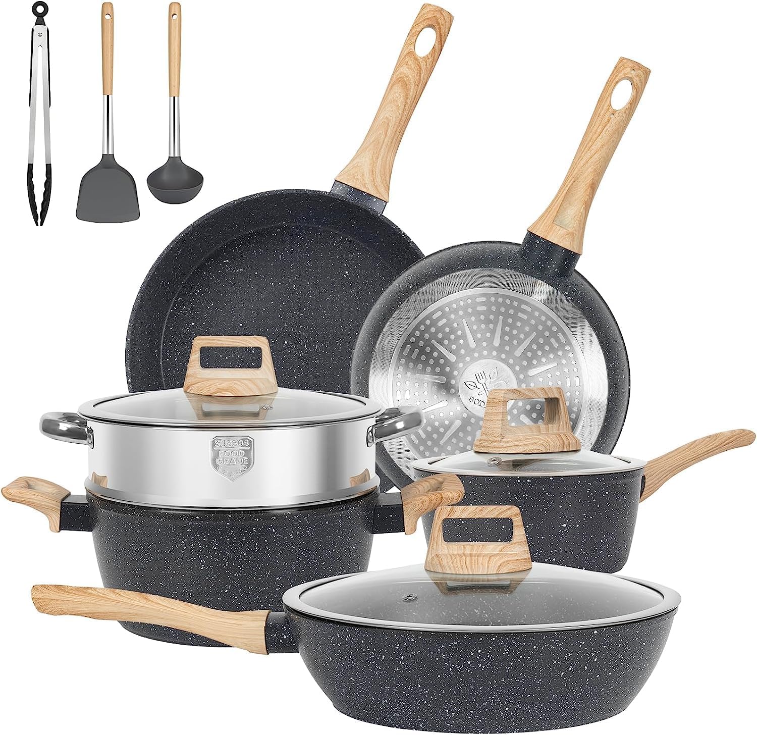 SODAY 12 Pcs Nonstick Cookware Set - Induction Safe Prevents Leaching Healthyeating Kitchen Crate