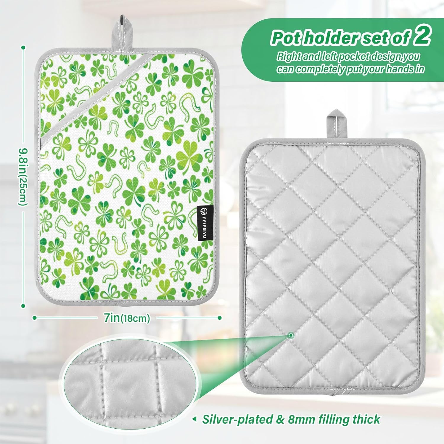 KCldeci Green Shamrock 2-Pack Heat-Resistant Potholders