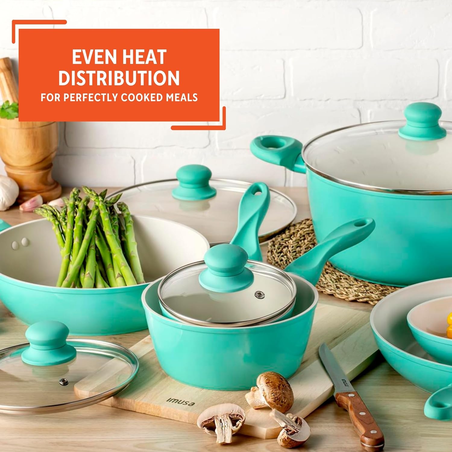 IMUSA Ivory Ceramic Cookware Set Premium Design 10-Piece Set