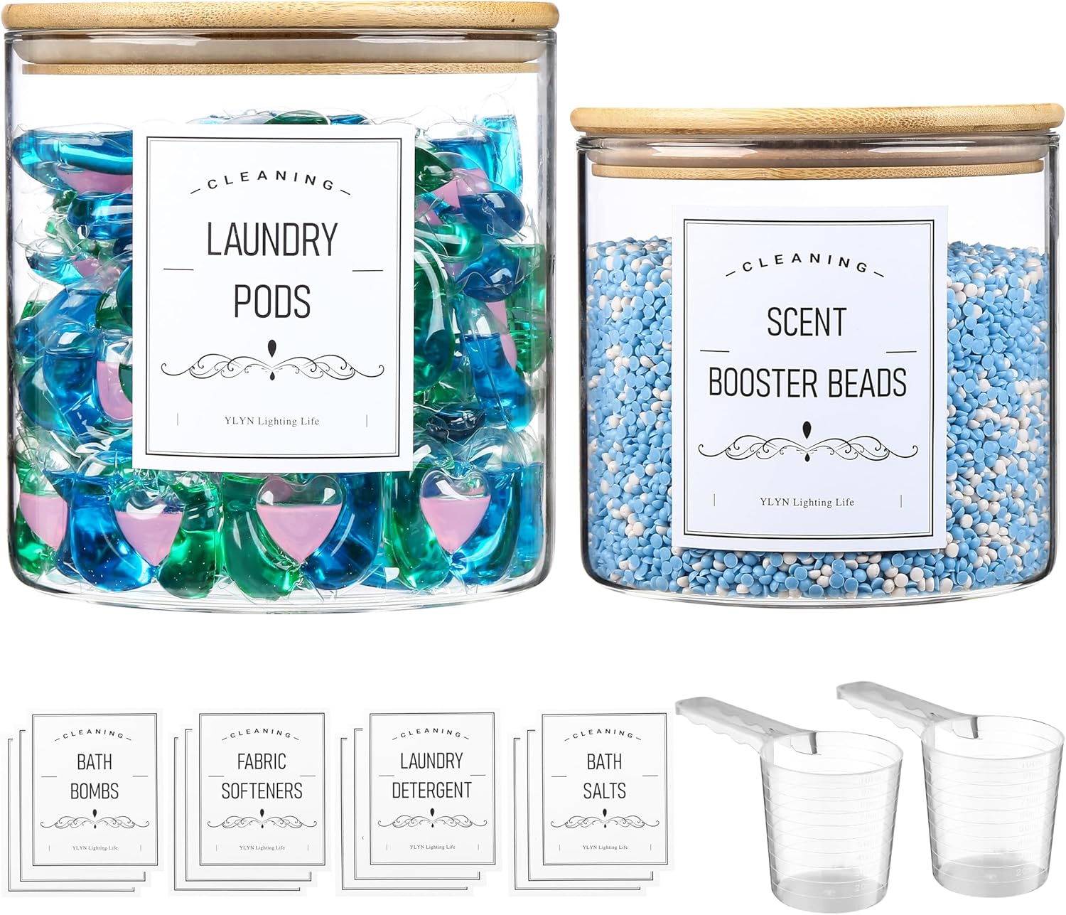 Glass Jars for Laundry Room Organization - Bamboo Lid Durable Eco-Friendly