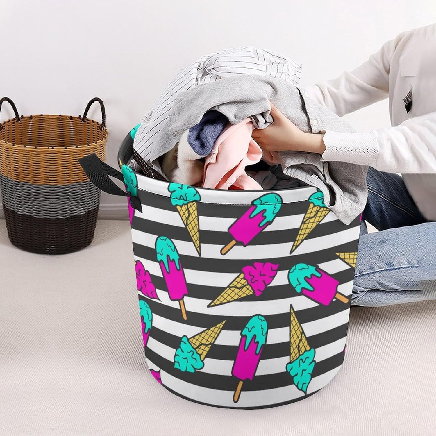 Compact Colorful Summer Laundry Hamper