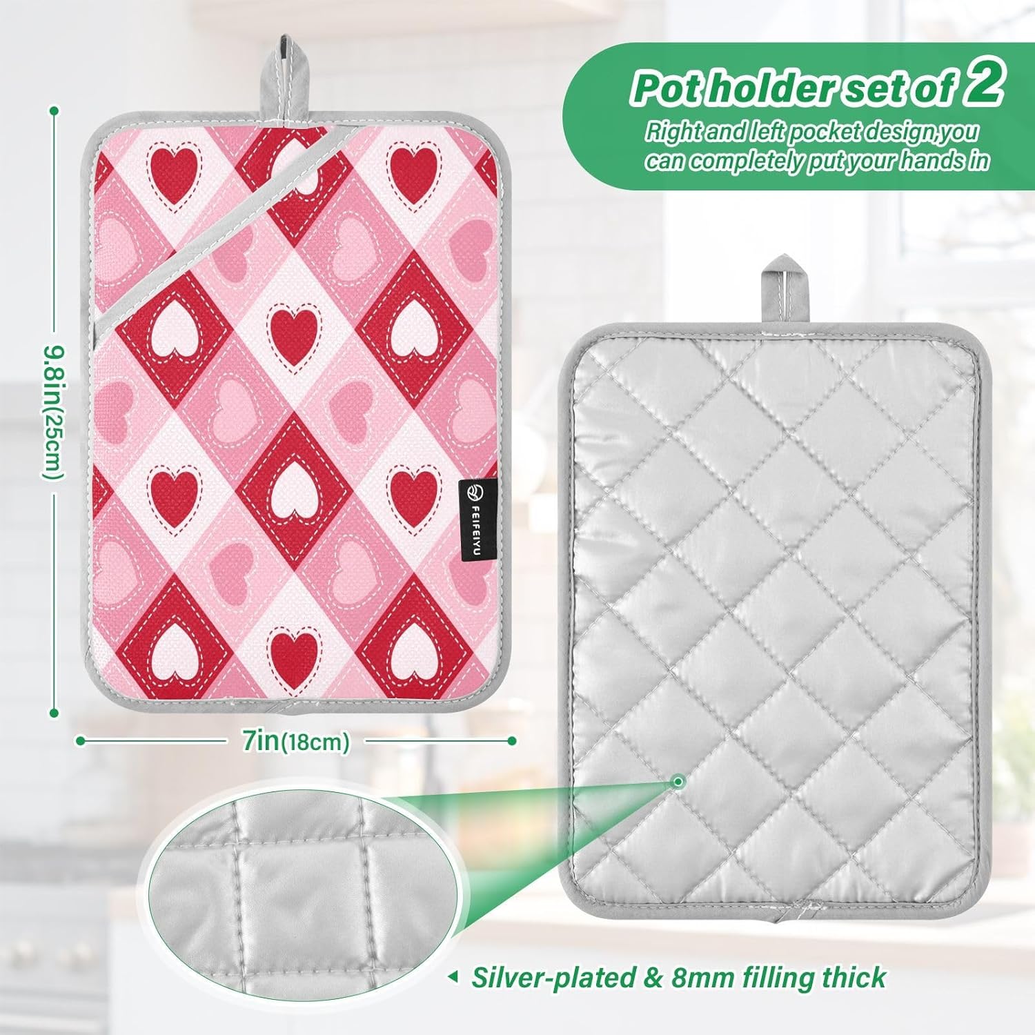 KCLDeci Hearts Plaid Heat Resistant Potholders Oven Mitts for Daily Use