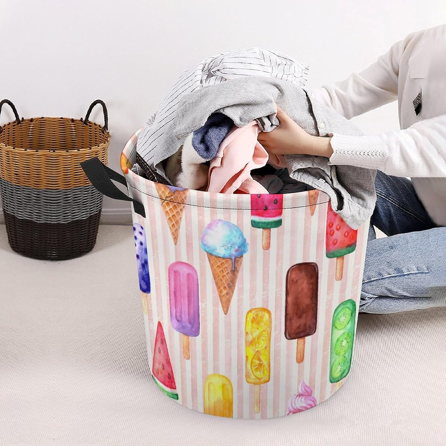 Retro Watercolor Ice Cream Laundry Hamper