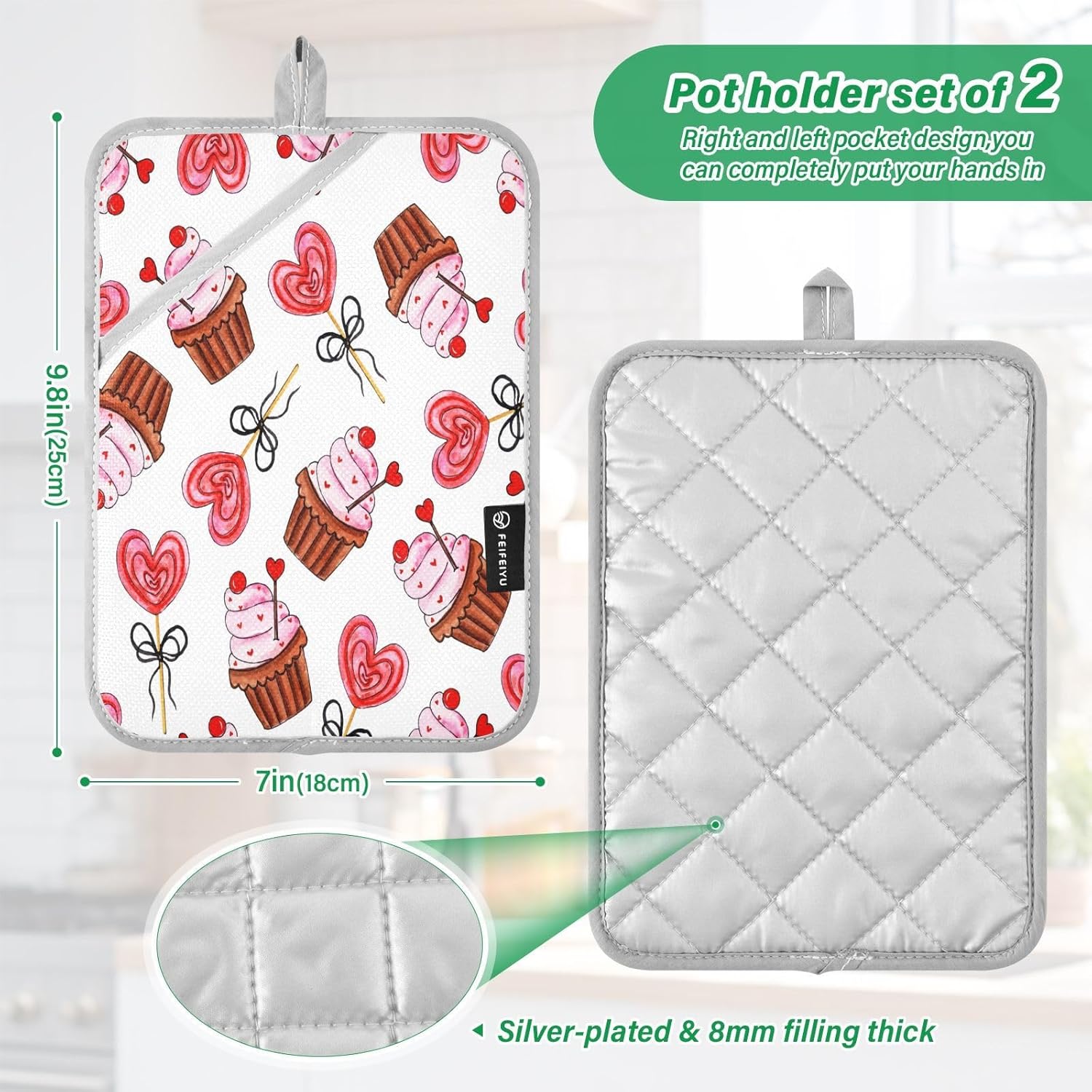 KCldeci Colorful Valentine Heat Resistant Potholders Set
