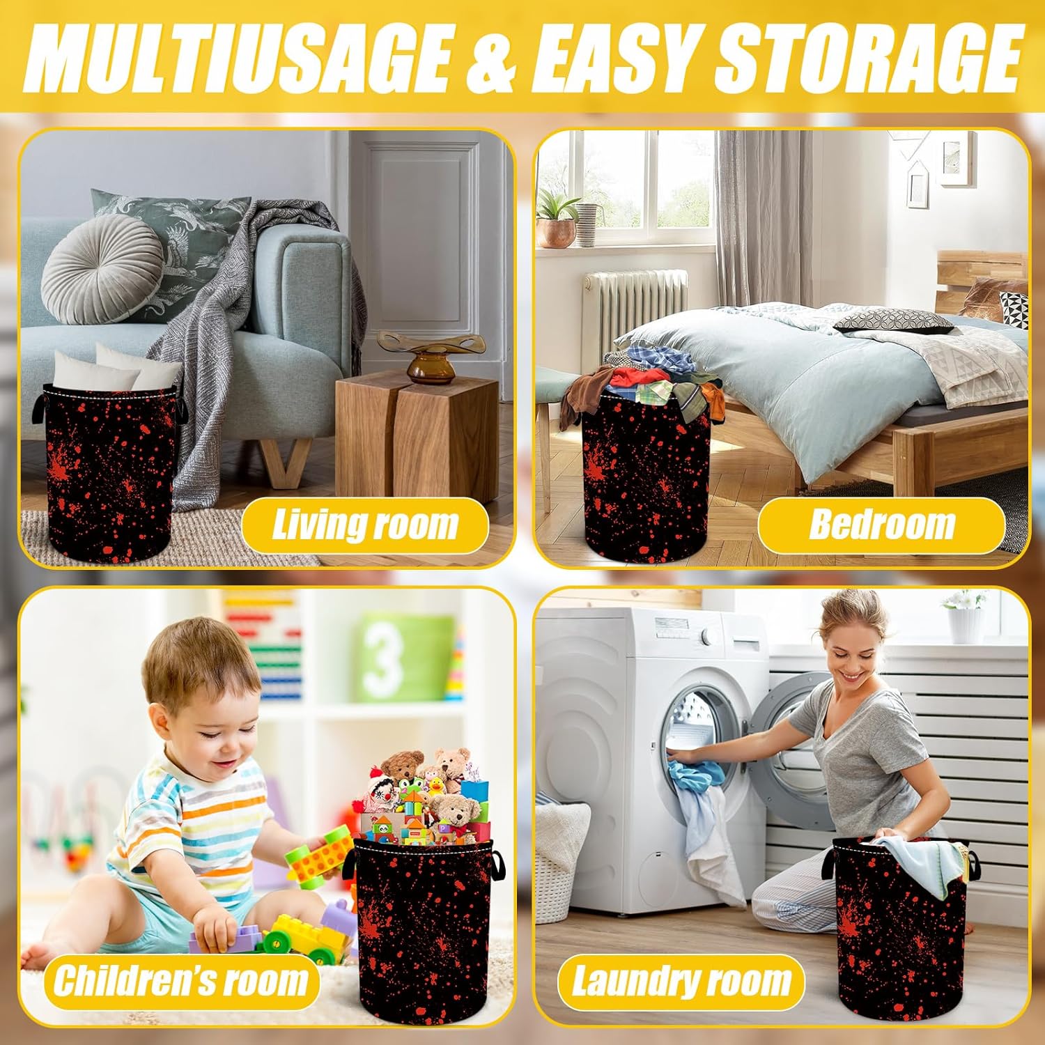 Blood Splattered Fun Practical Kids Laundry Basket Collapseable Durable Storage Hamper