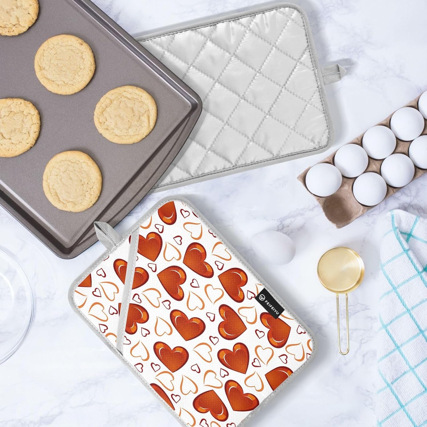 KCldeci Red Hearts Pot Holder Set