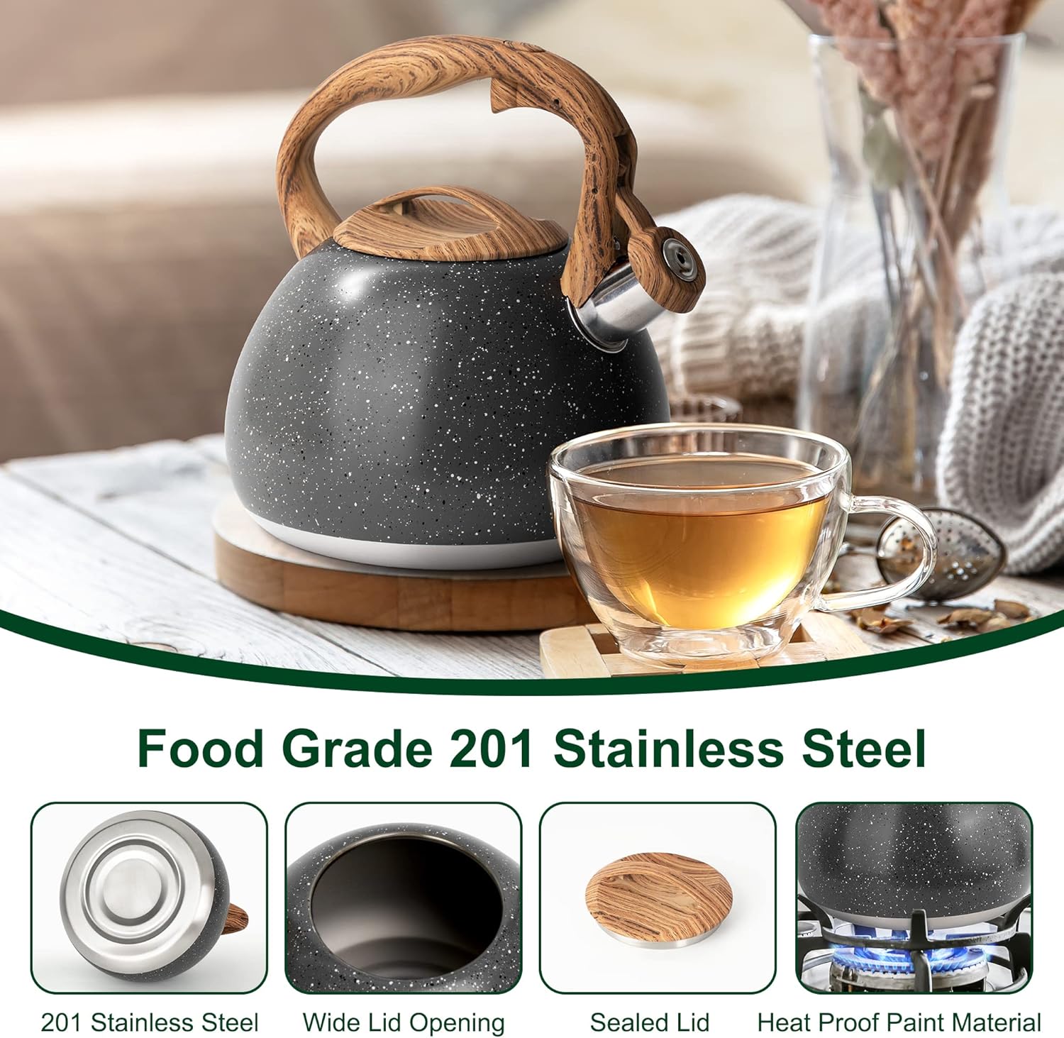 Greenual 32 Quart Loud Whistling Tea Kettle