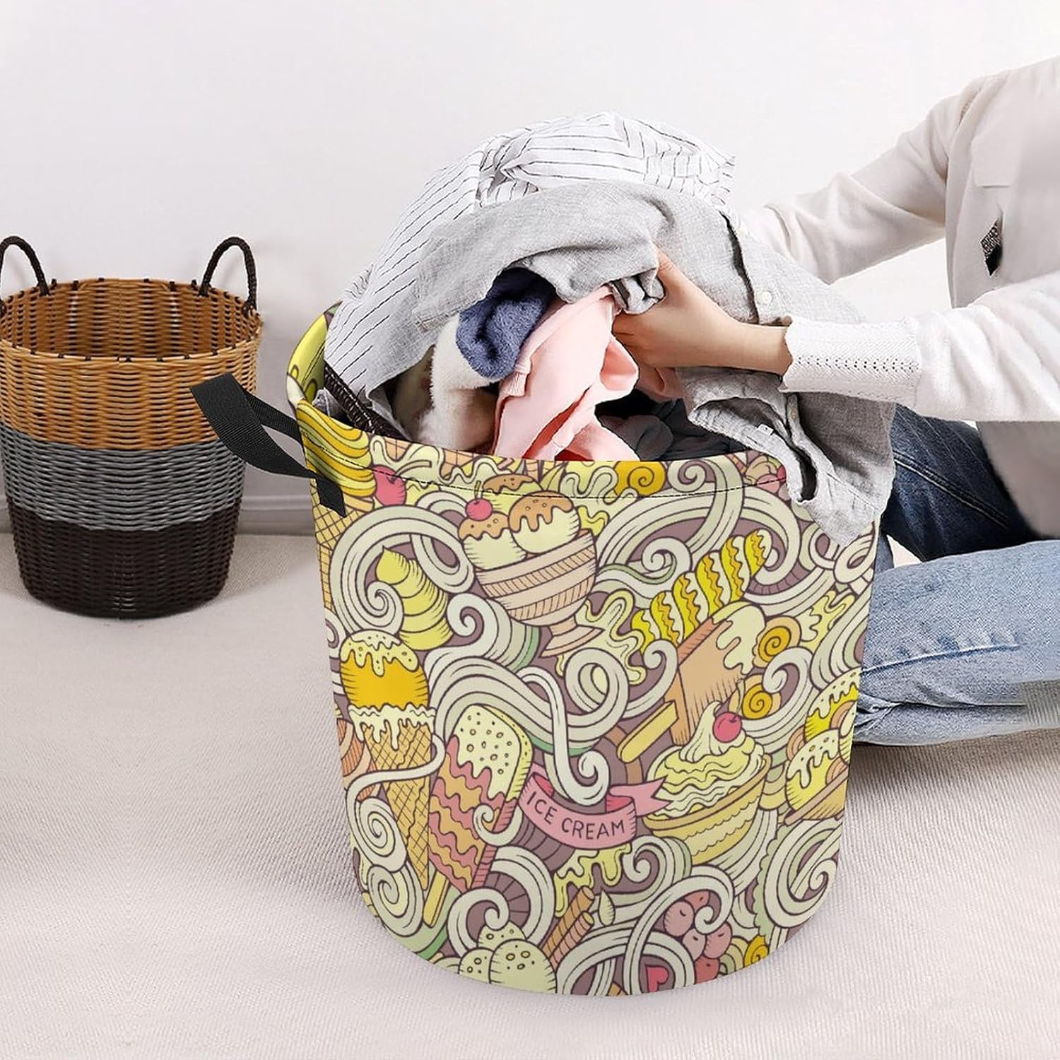 Cartoon Retro Ice Cream Summer Laundry Hamper