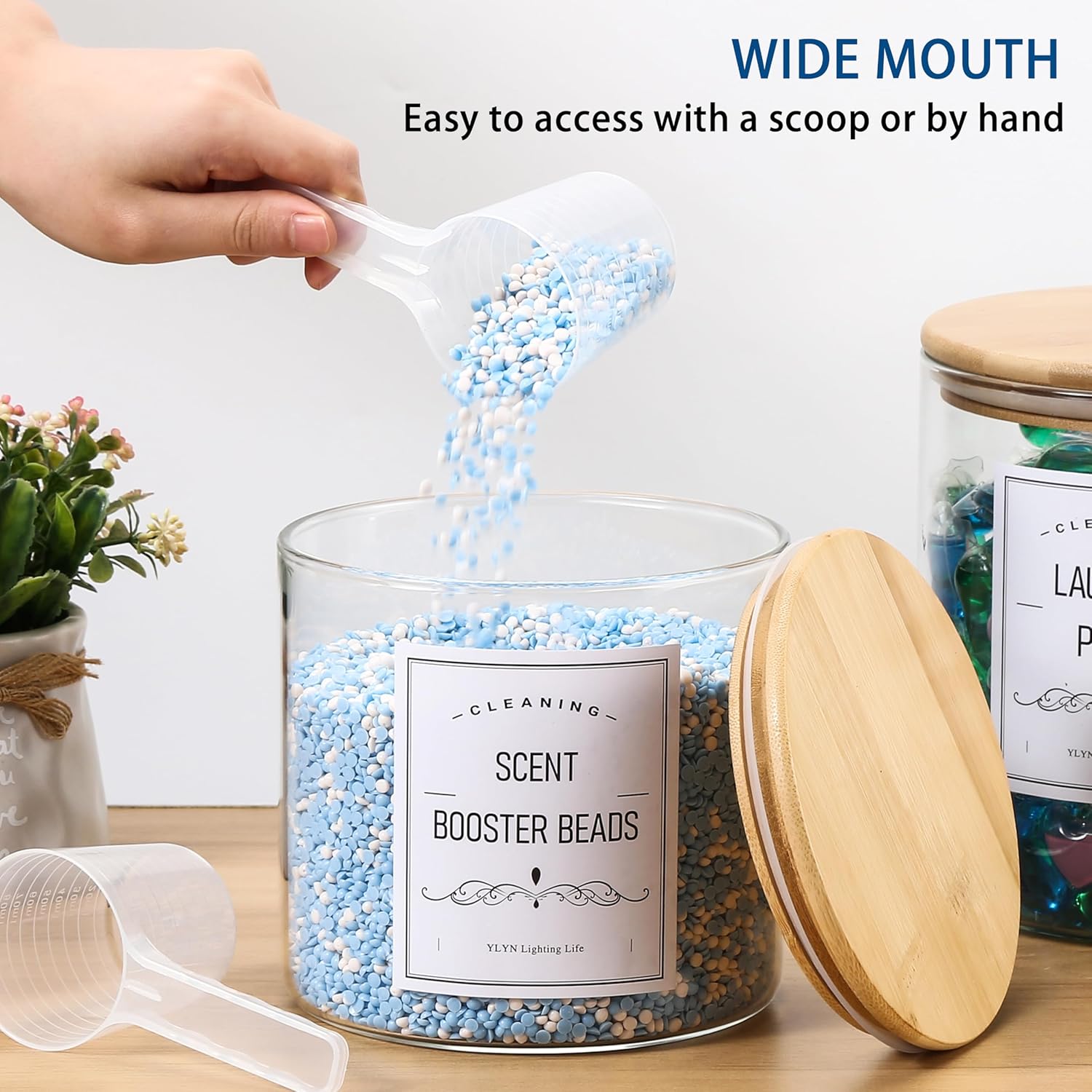 Glass Jars for Laundry Room Organization - Bamboo Lid Durable Eco-Friendly