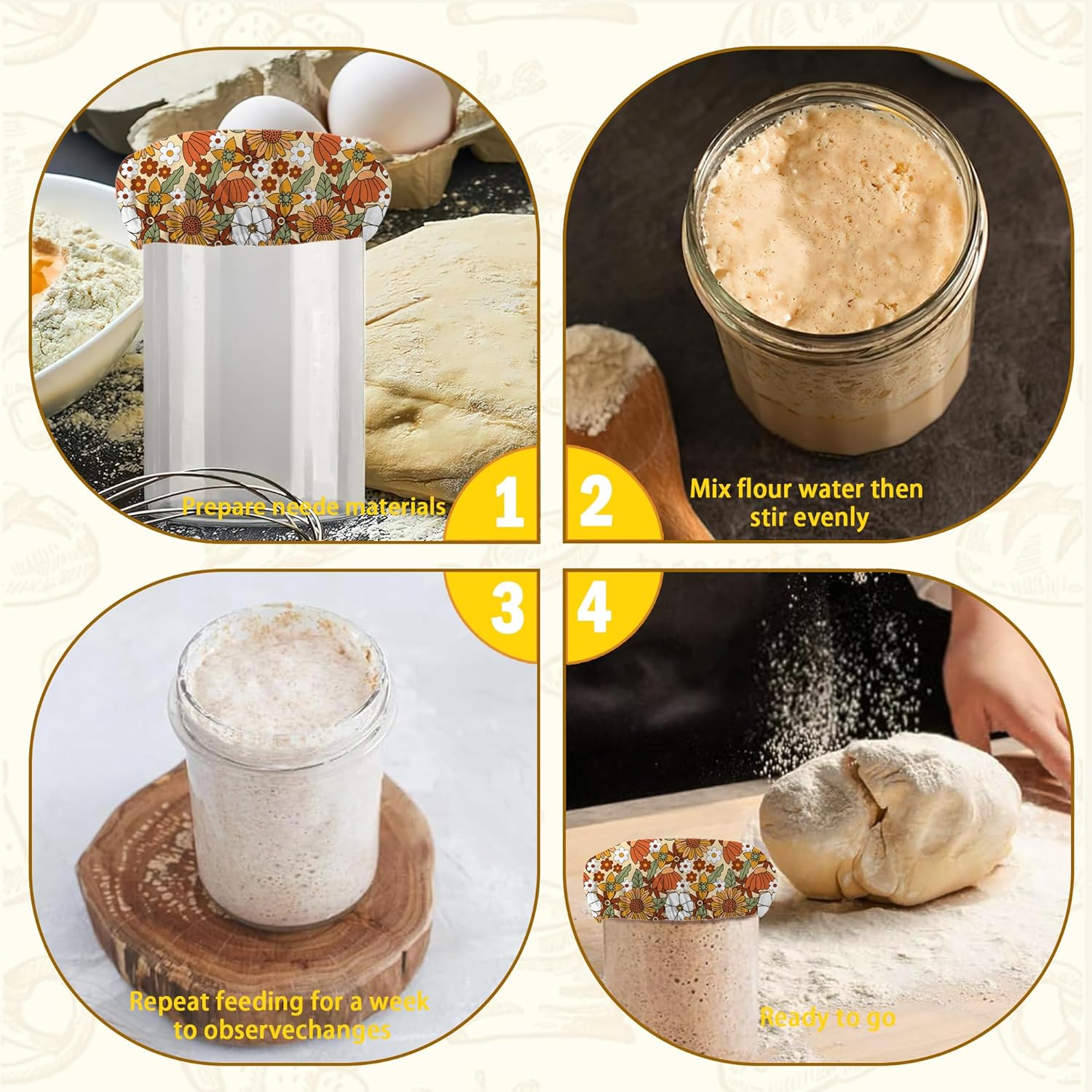 70s Retro Floral Sourdough Lids
