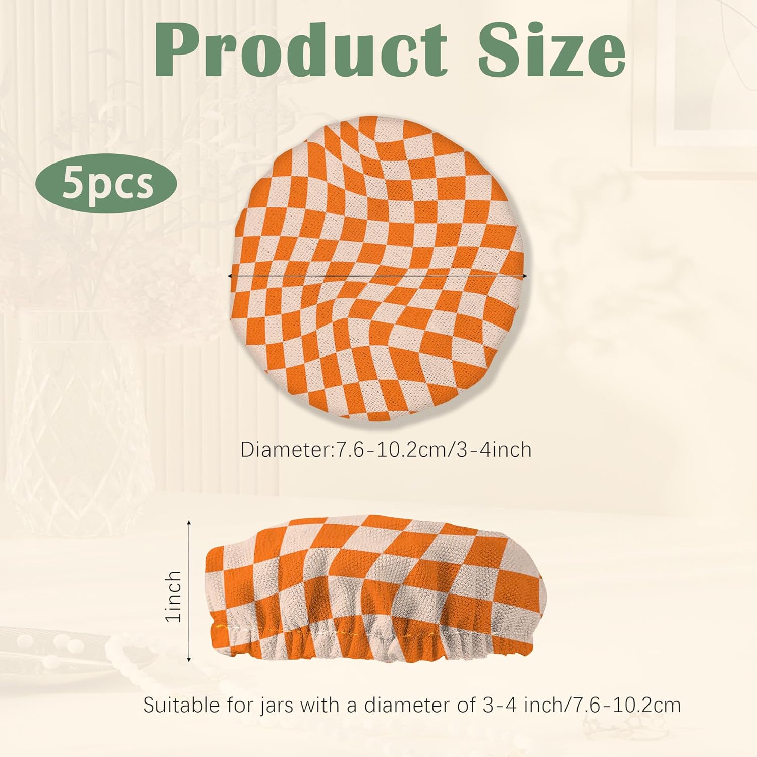Sourdough Starter Cloth Covers Jars Orange Chessboard Design 5 Pack