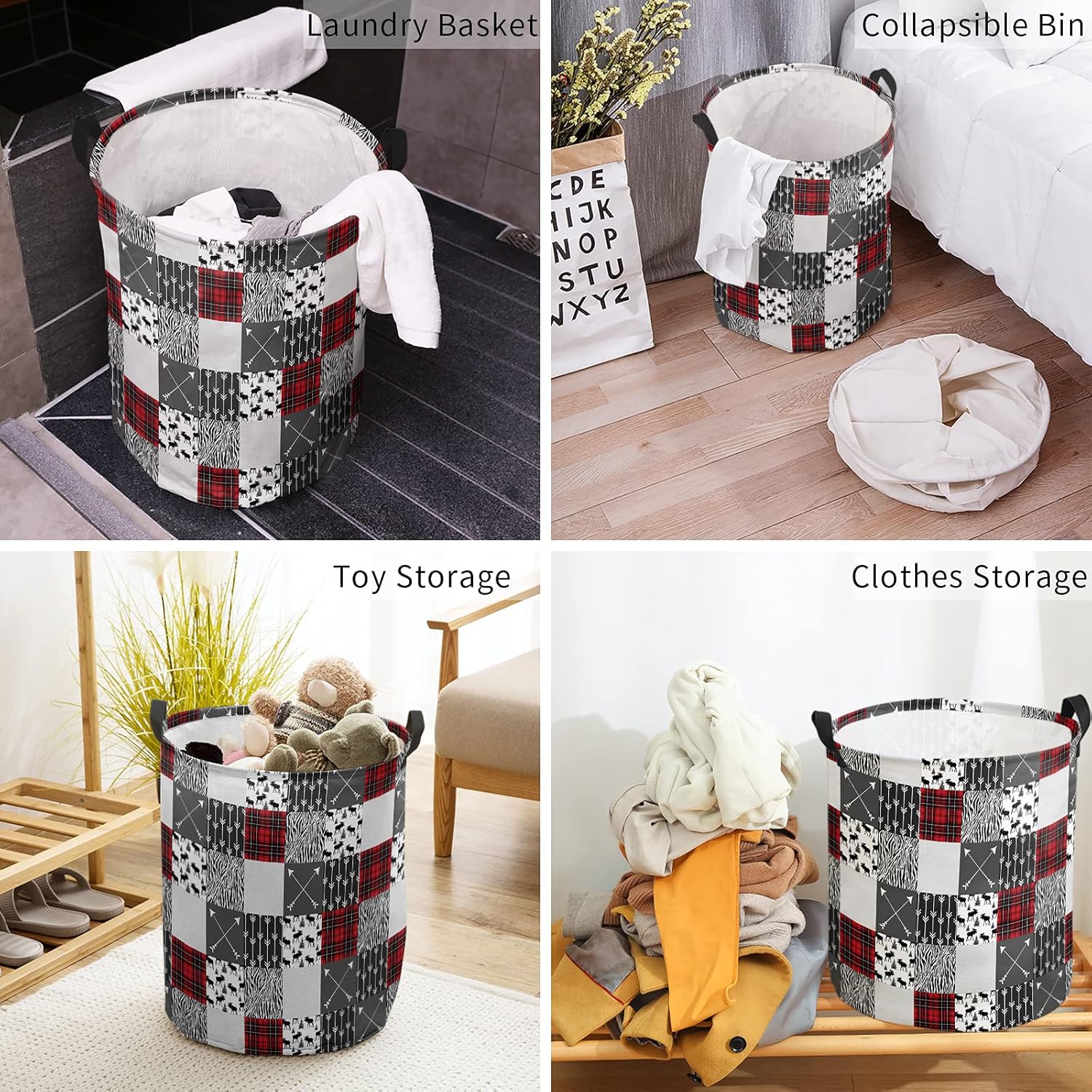 Red Black Buffalo Plaid Arrow ELK Large Laundry Basket