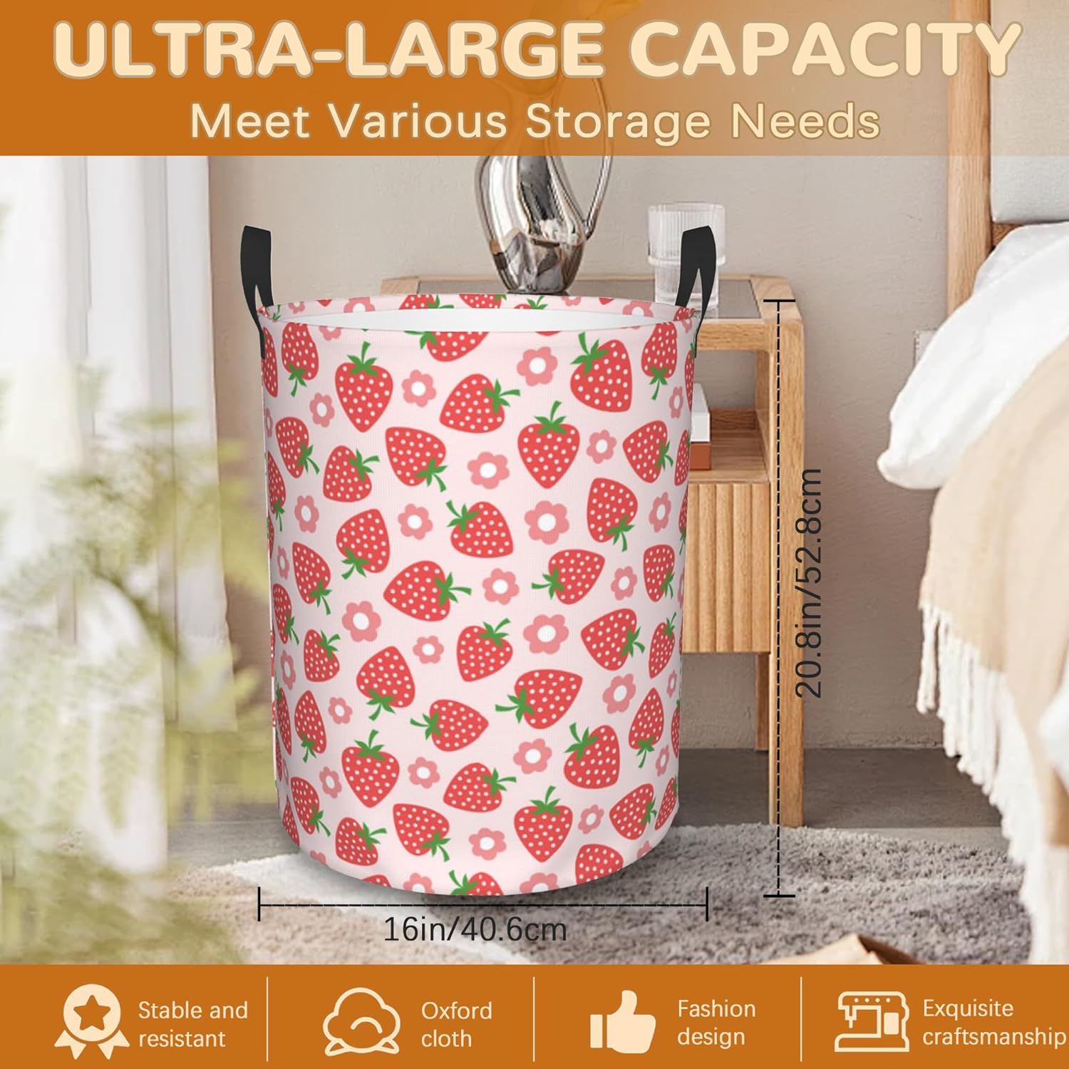 Pink Strawberry Large Storage Basket