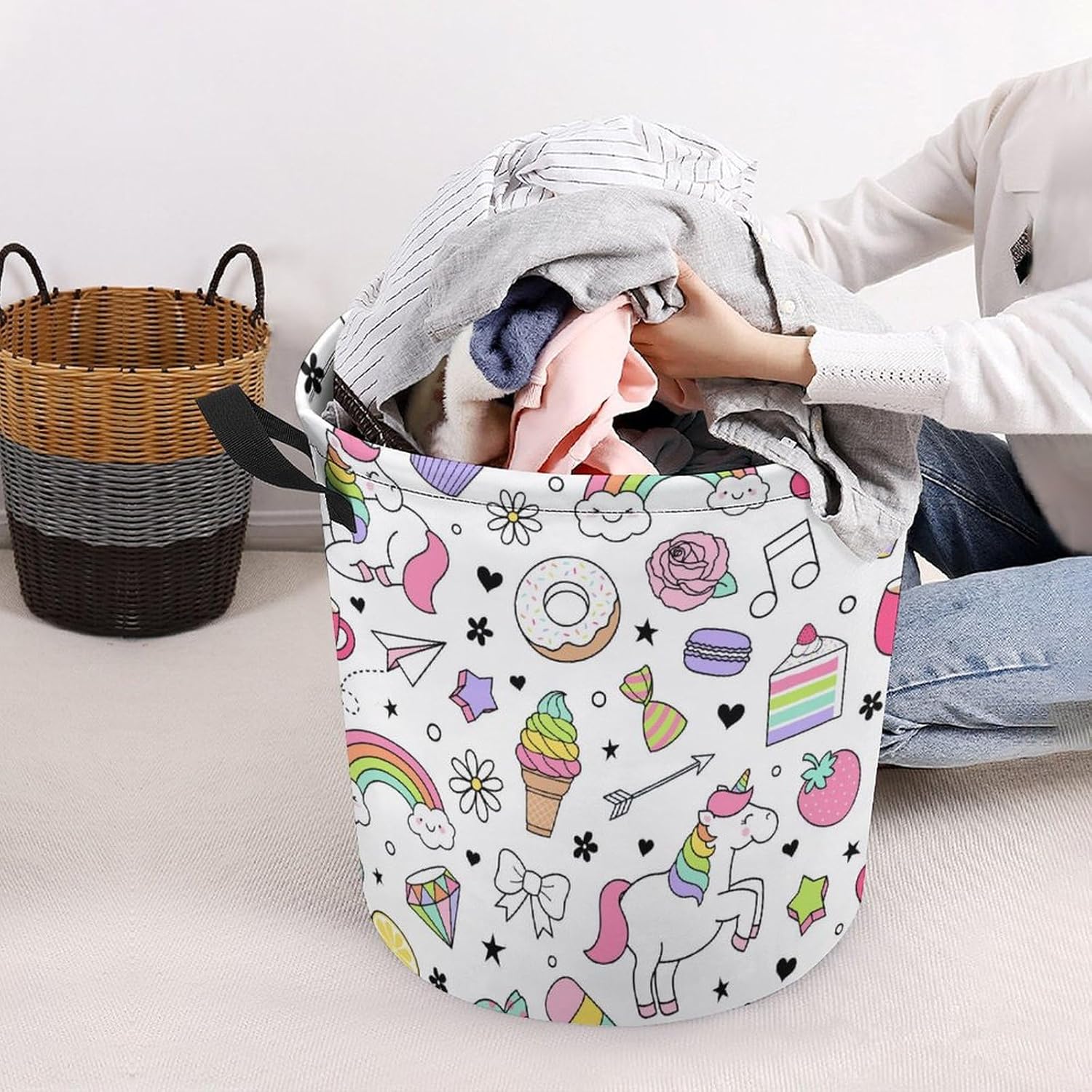Unicorn Dessert Laundry Hamper Waterproof Easy to Carry