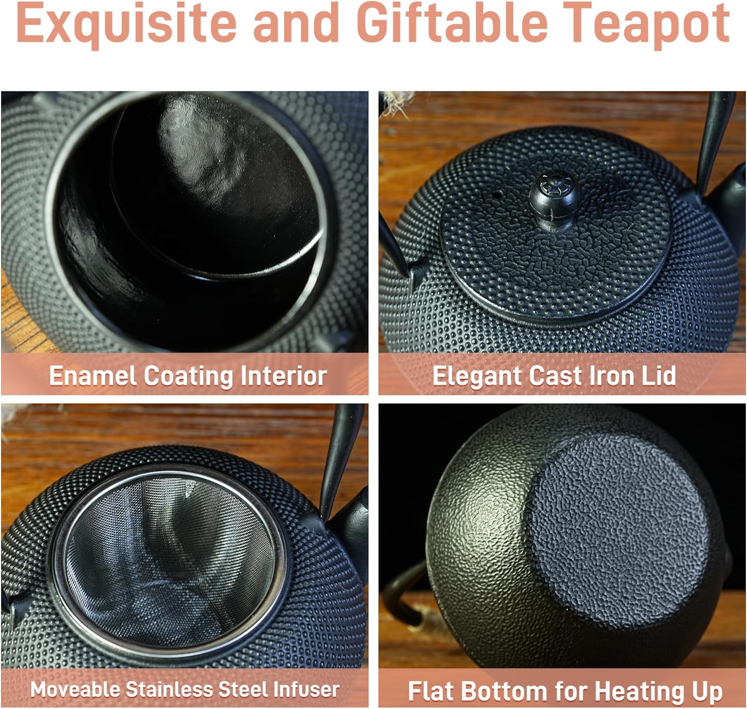 SECHUDIO Japanese Tetsubin Cast Iron Teapot 1200ml Black