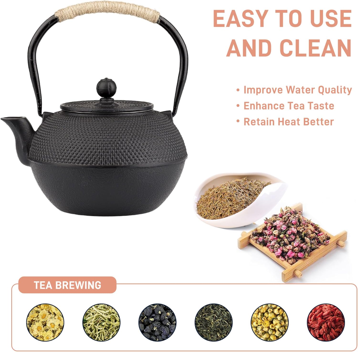 SECHUDIO Japanese Tetsubin Cast Iron Teapot 1200ml Black