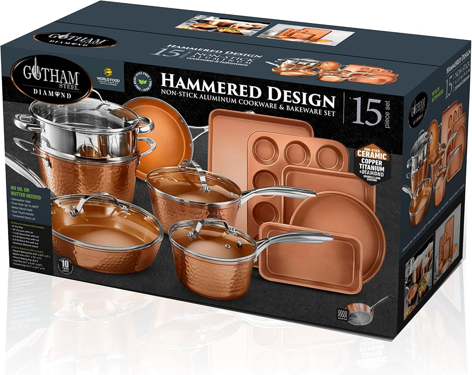 Gotham Steel 15 Pc Hammered Ceramic Cookware Set