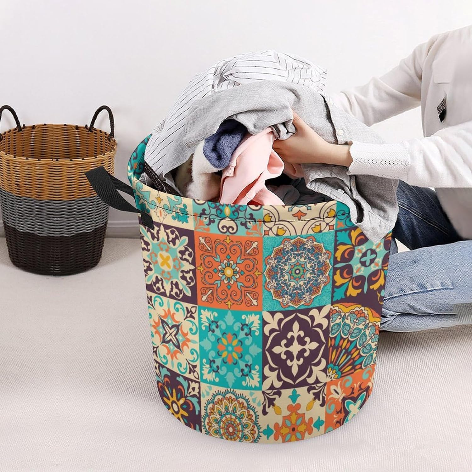 MEIKKO Patchwork Boho Vintage Laundry Basket