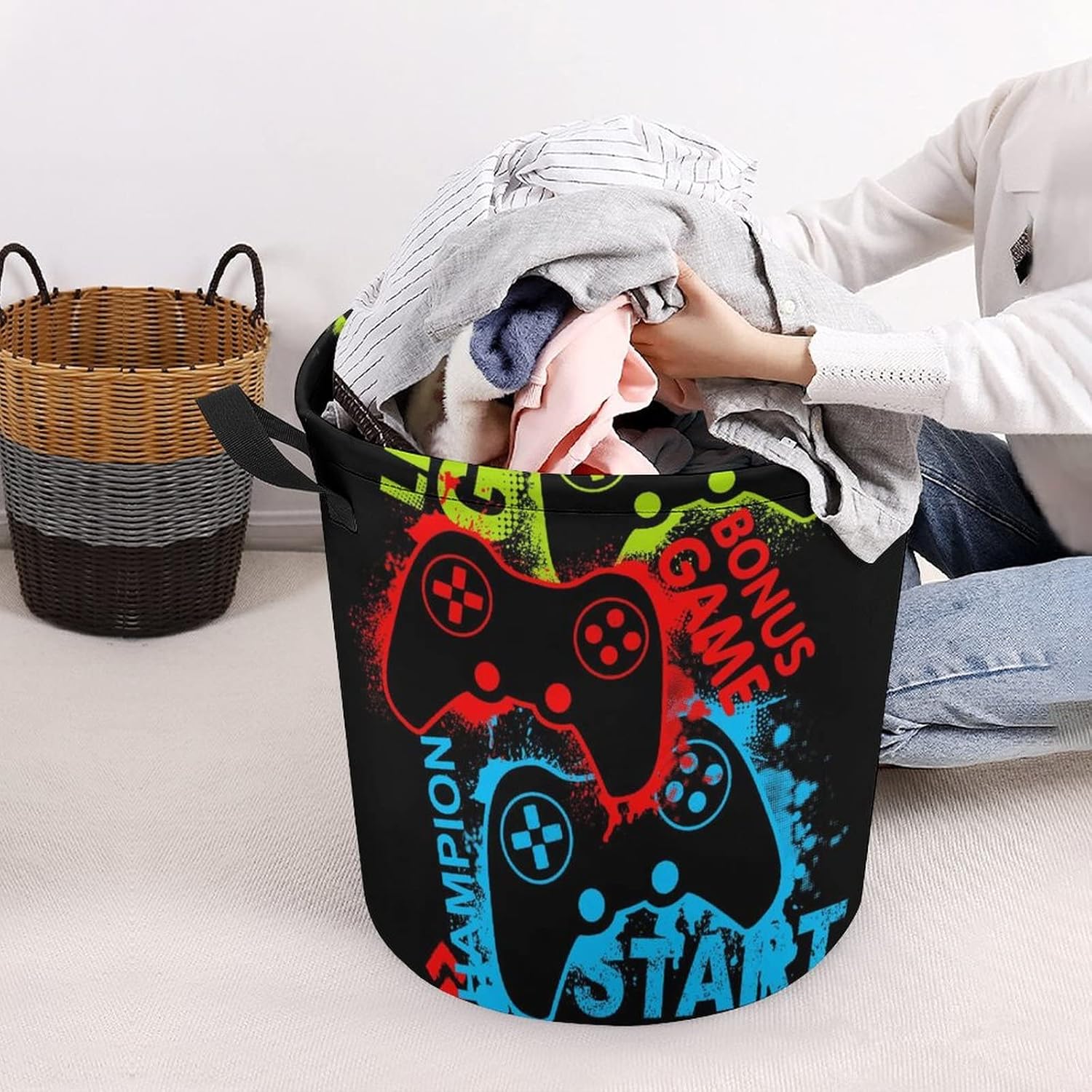 Red Game Joystick Collapse Laundry Bin