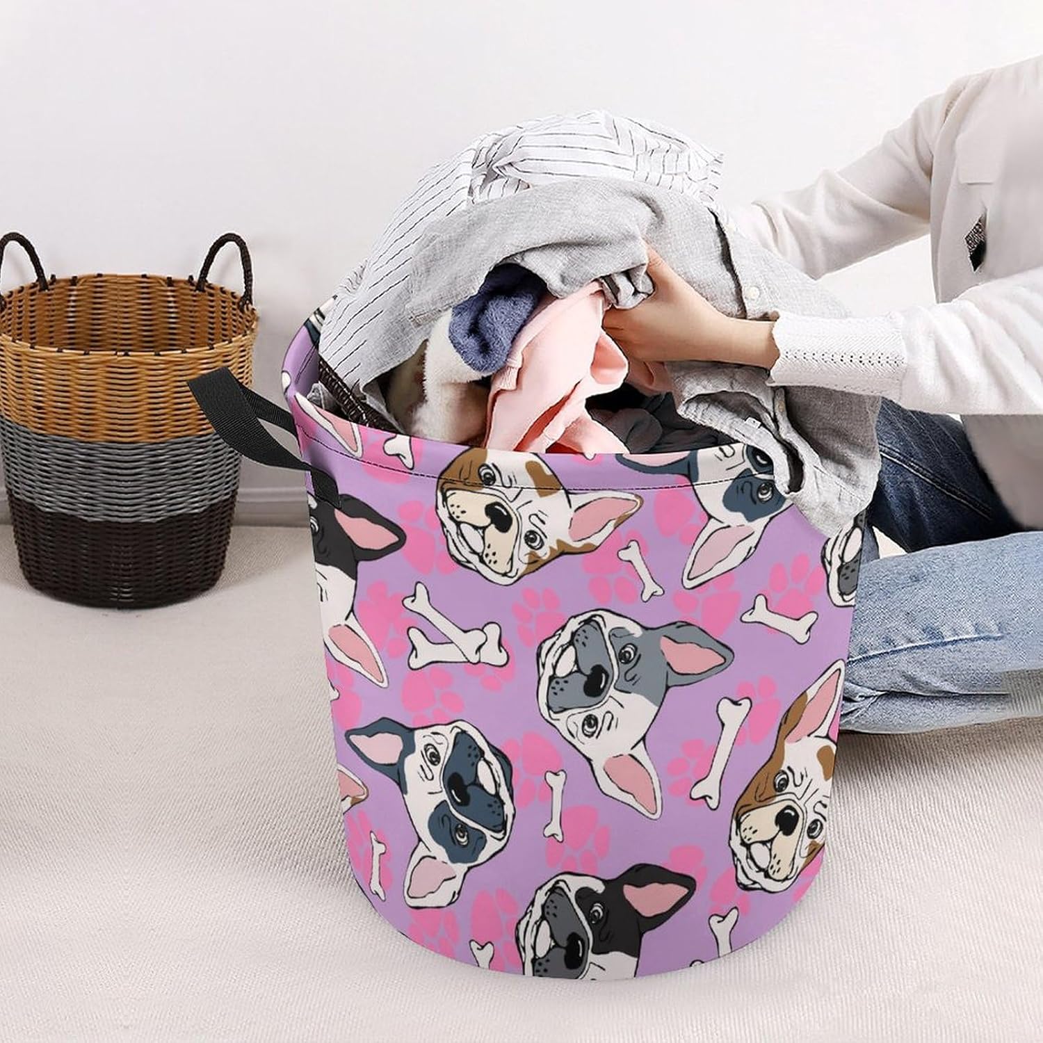 MEIKKO French Bulldog Waterproof Folding laundry Bin 173x138