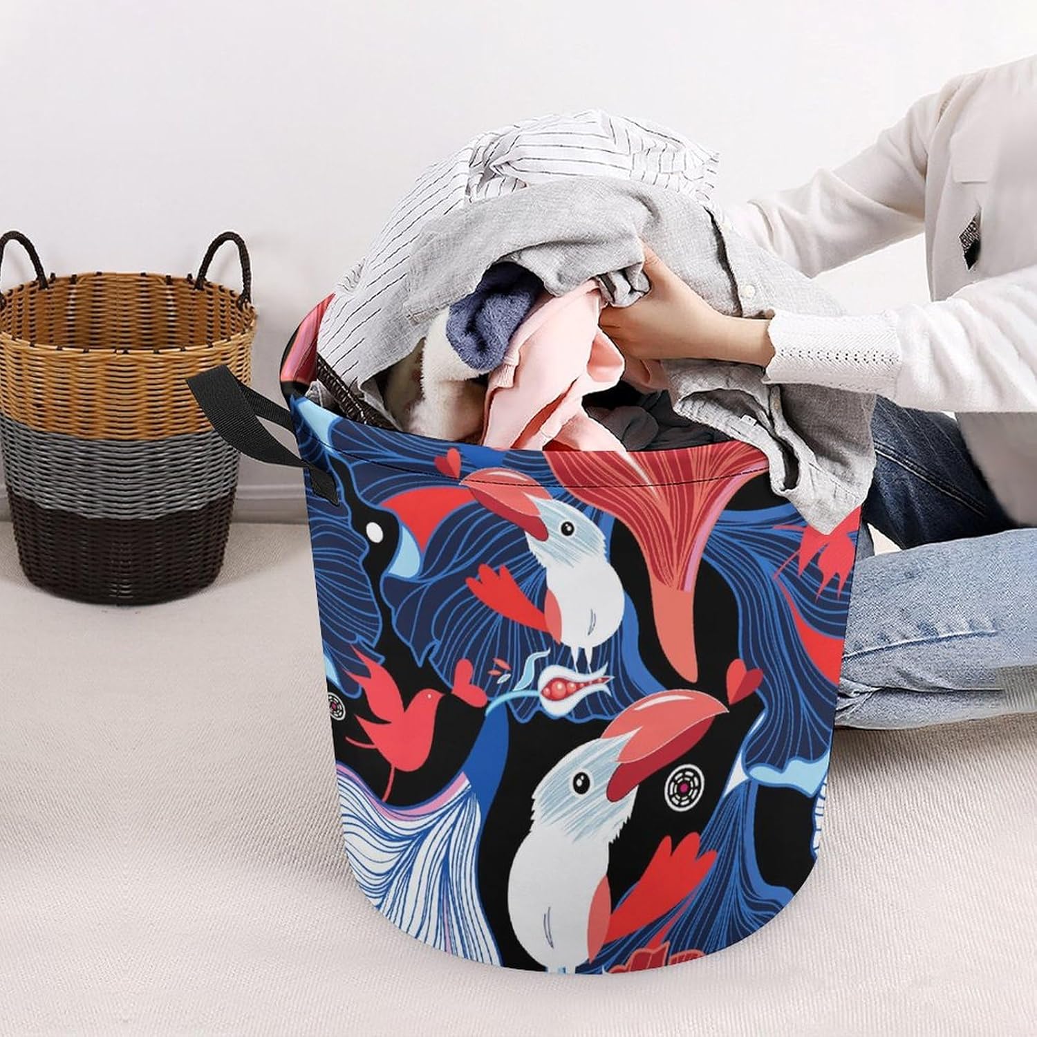 Valentines Day Love Birds Abstract Laundry Hamper