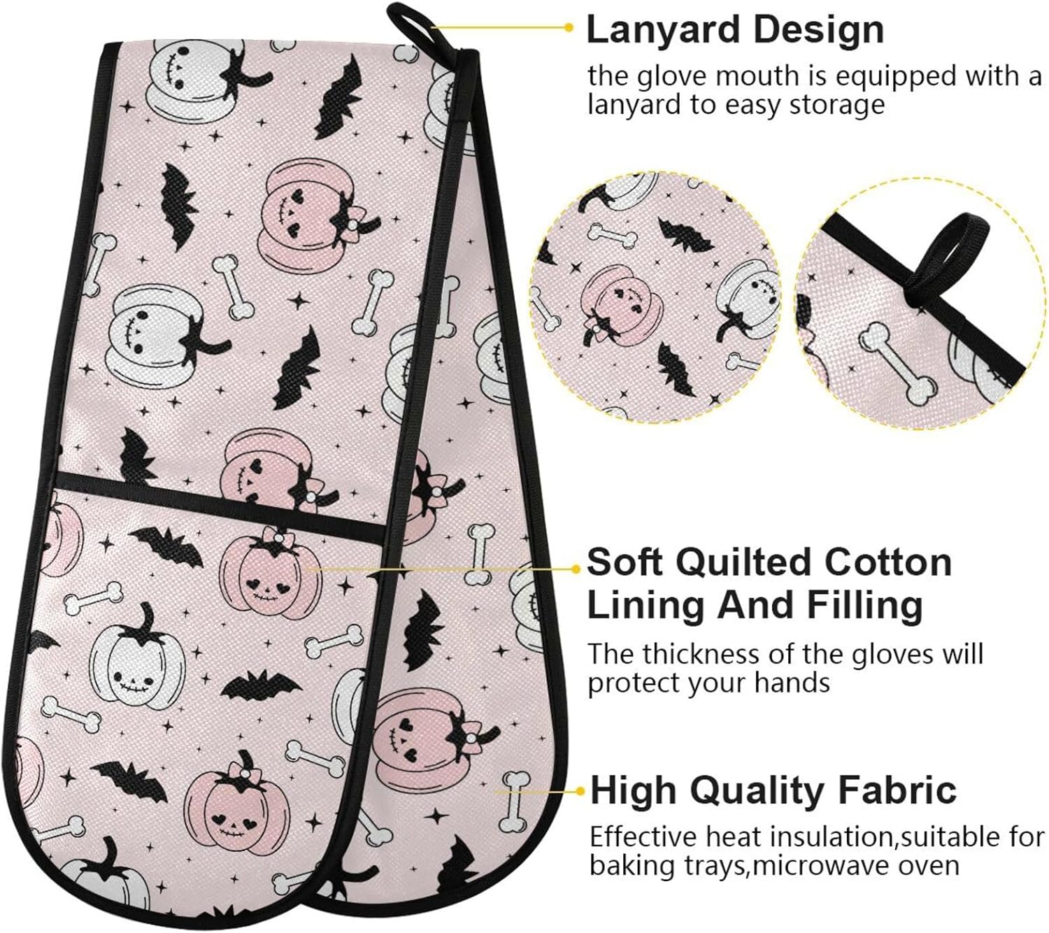 Suziyo Double Oven Mitts Pink Halloween Pumpkins Bats
