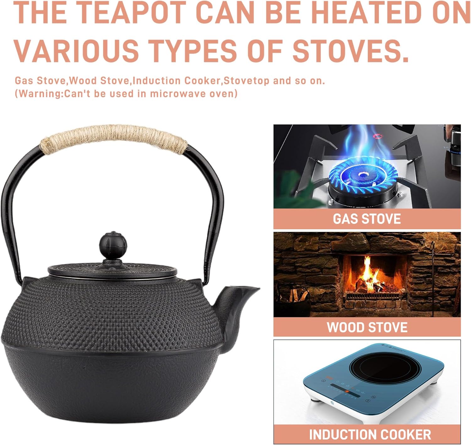 SECHUDIO Japanese Tetsubin Cast Iron Teapot 1200ml Black