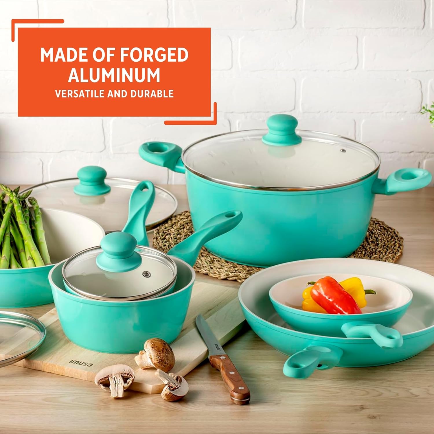 IMUSA Ivory Ceramic Cookware Set Premium Design 10-Piece Set