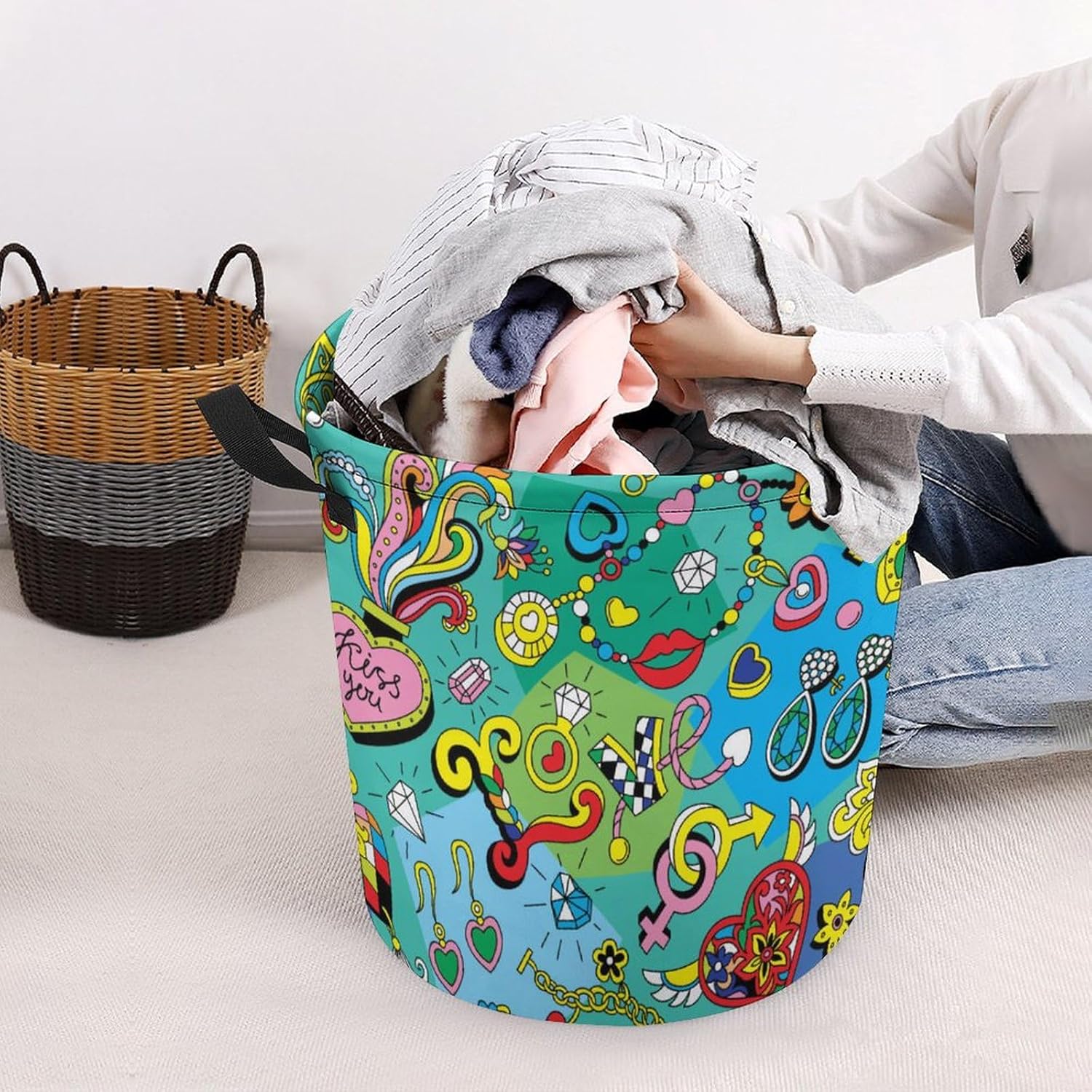 Retro Jewelry Heart Collapsible Laundry Basket