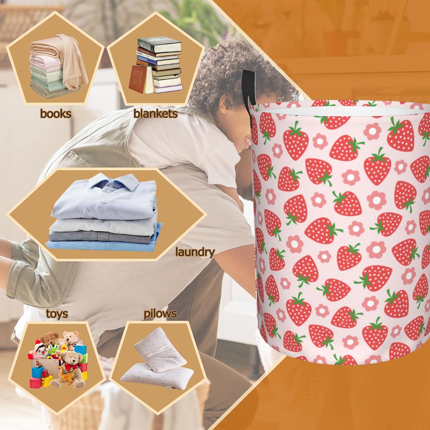Pink Strawberry Large Storage Basket