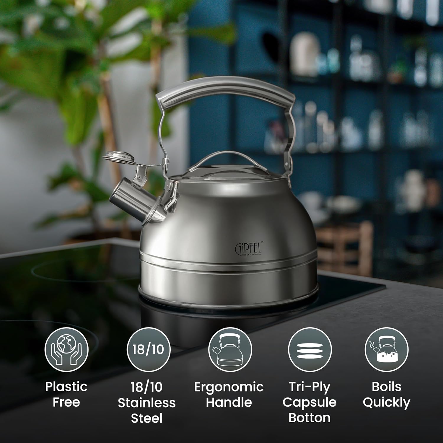 GIPFEL INTERNATIONAL Stainless Steel Whistling Tea Kettle