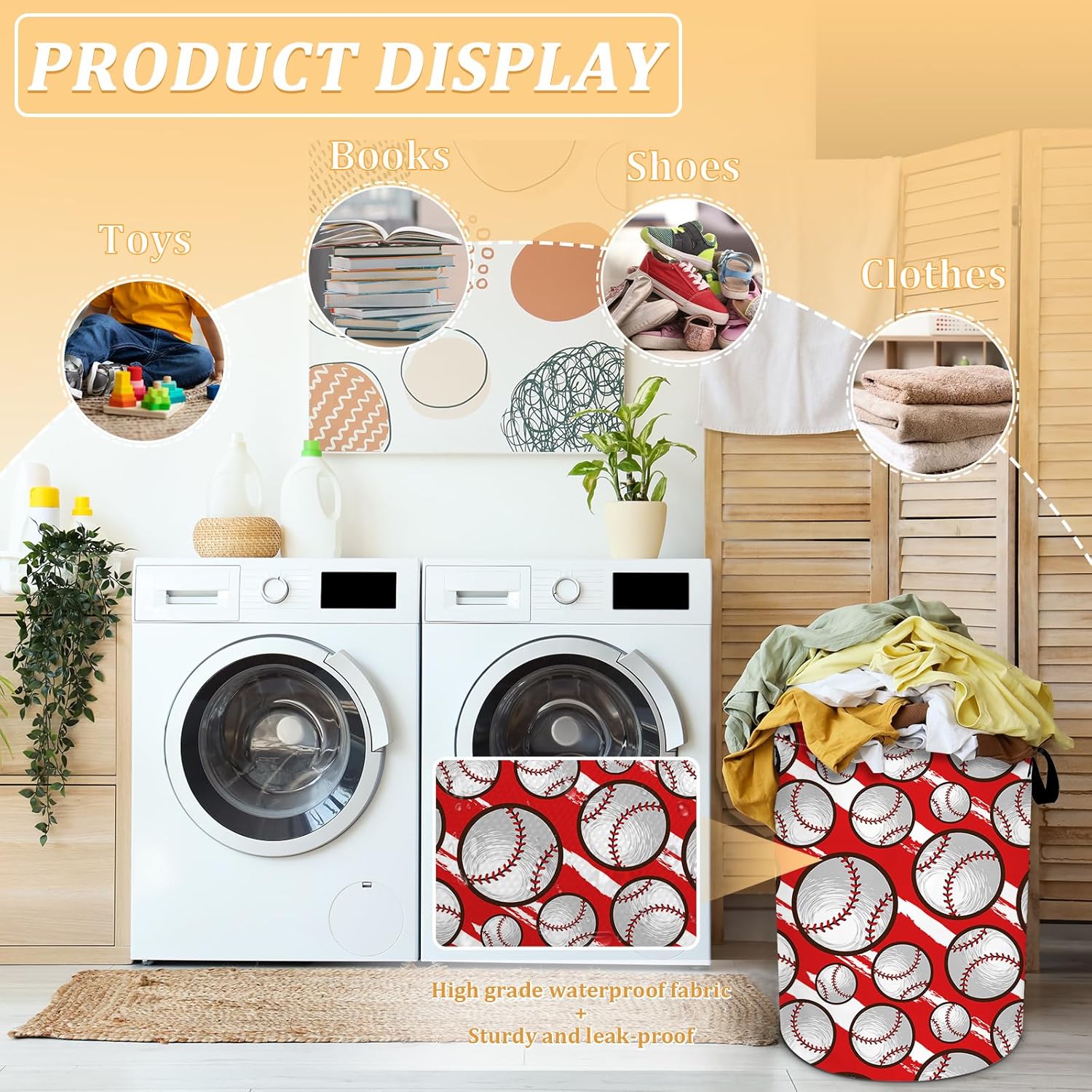 Baseball Texture Water Resistant Folding Laundry Hamper