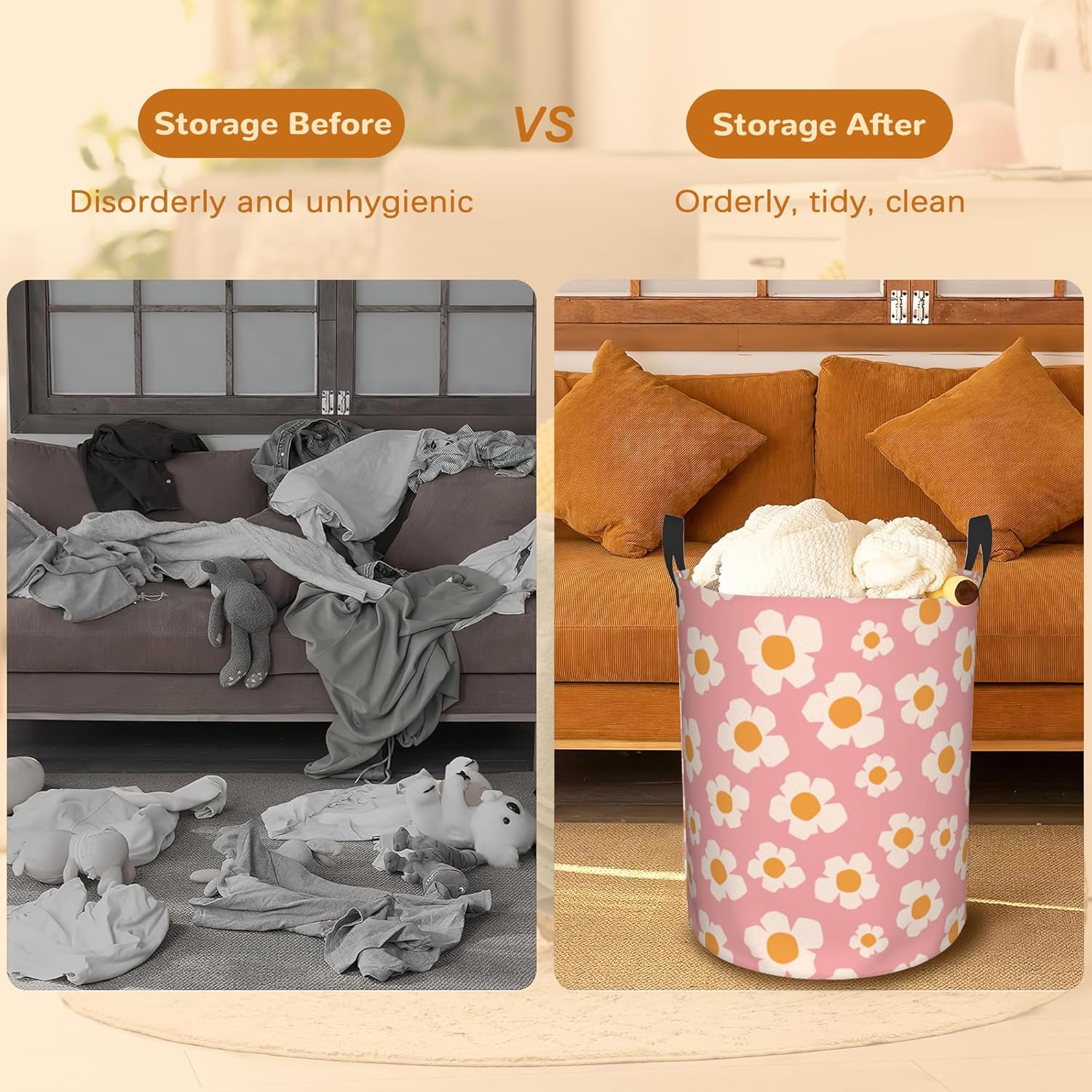 Large Retro Storage Bin Fits 16x20inch Collapsible Diary Floral Pattern